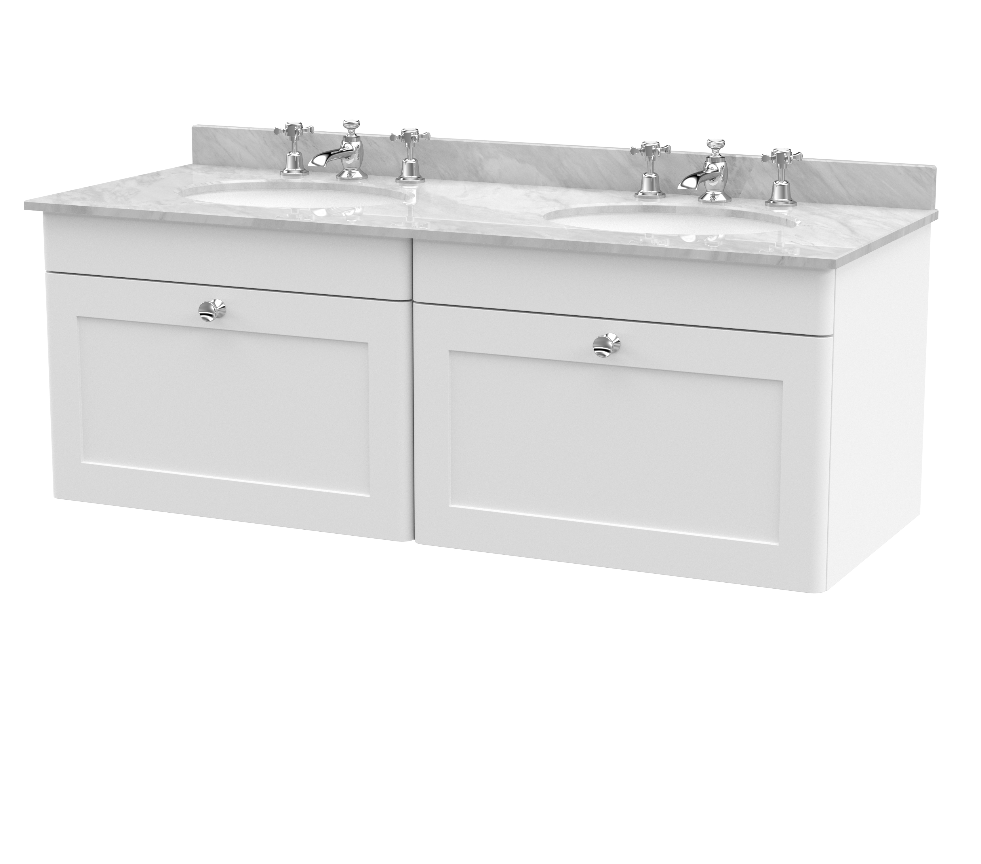 Nuie Classique Satin White 1200mm Wall Hung 2 Drawer Vanity Unit and Marble Top CLC194GR6