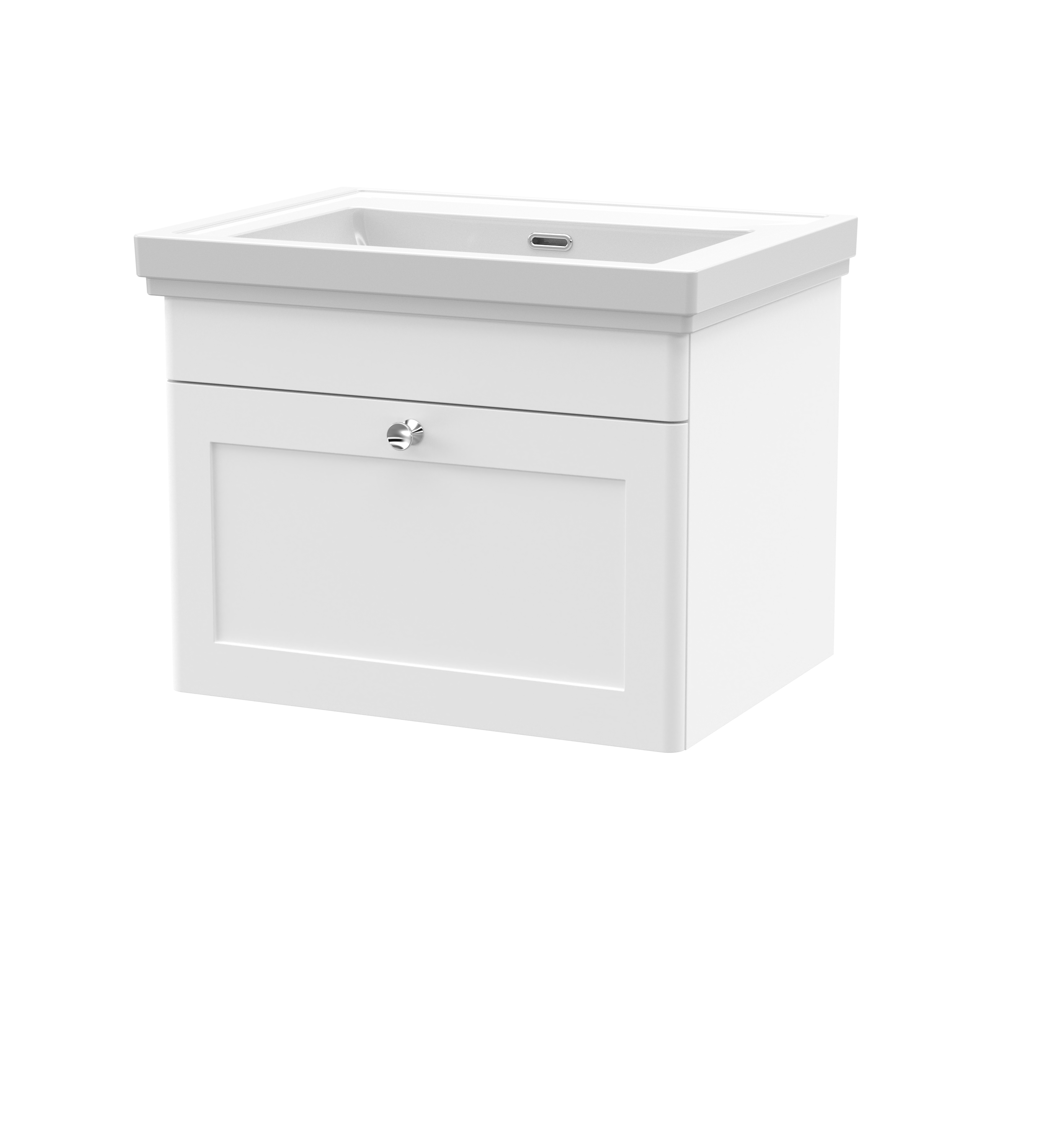 Nuie Classique Satin White 600mm Wall Hung 1 Drawer Vanity Unit and Basin 0TH CLC194H