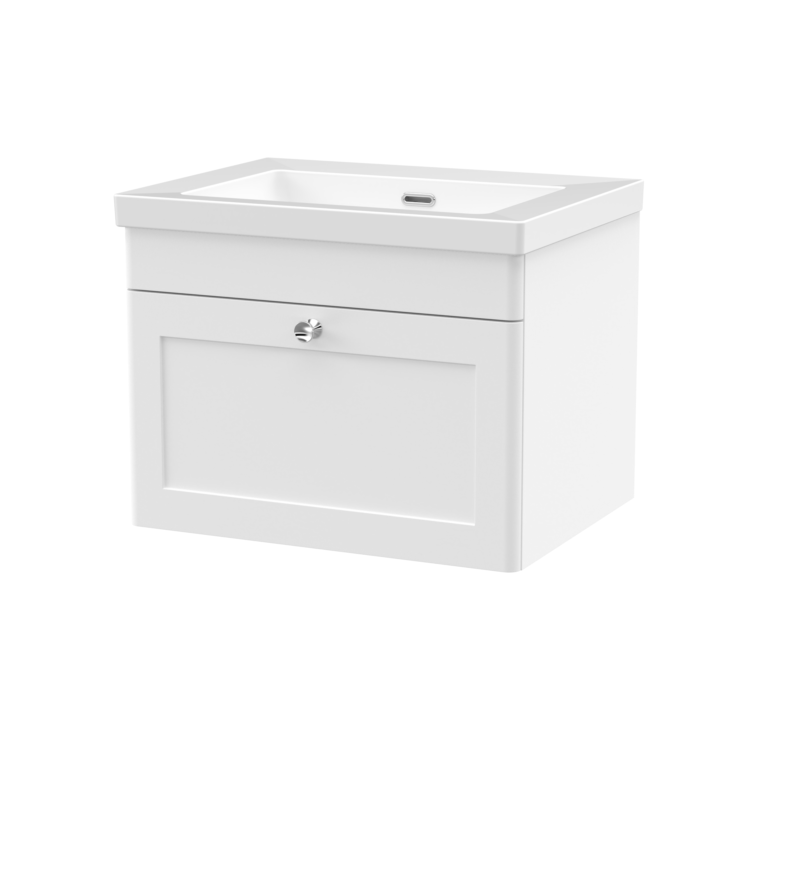 Nuie Classique Satin White 600mm Wall Hung 1 Drawer Vanity Unit with Basin 0 Tap Hole CLC194K