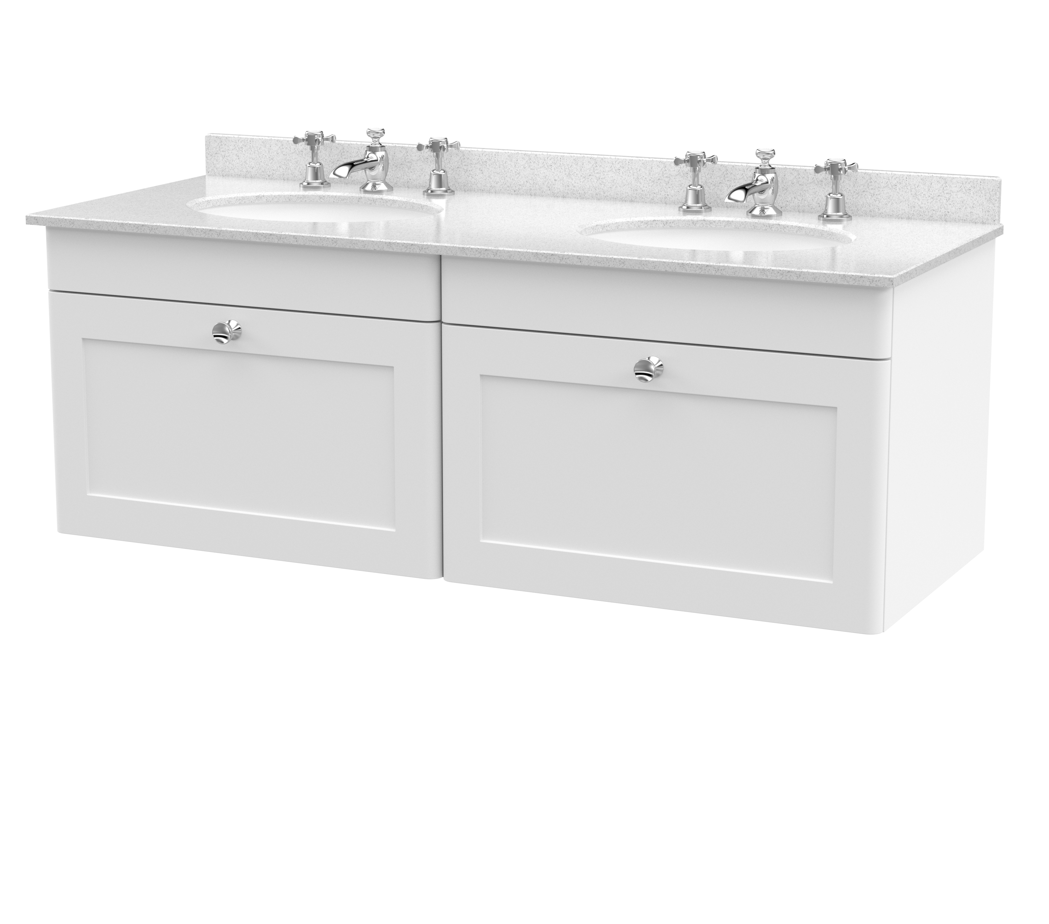 Nuie Classique Satin White 1200mm Wall Hung 2 Drawer Vanity Unit and Marble Top CLC194WR6