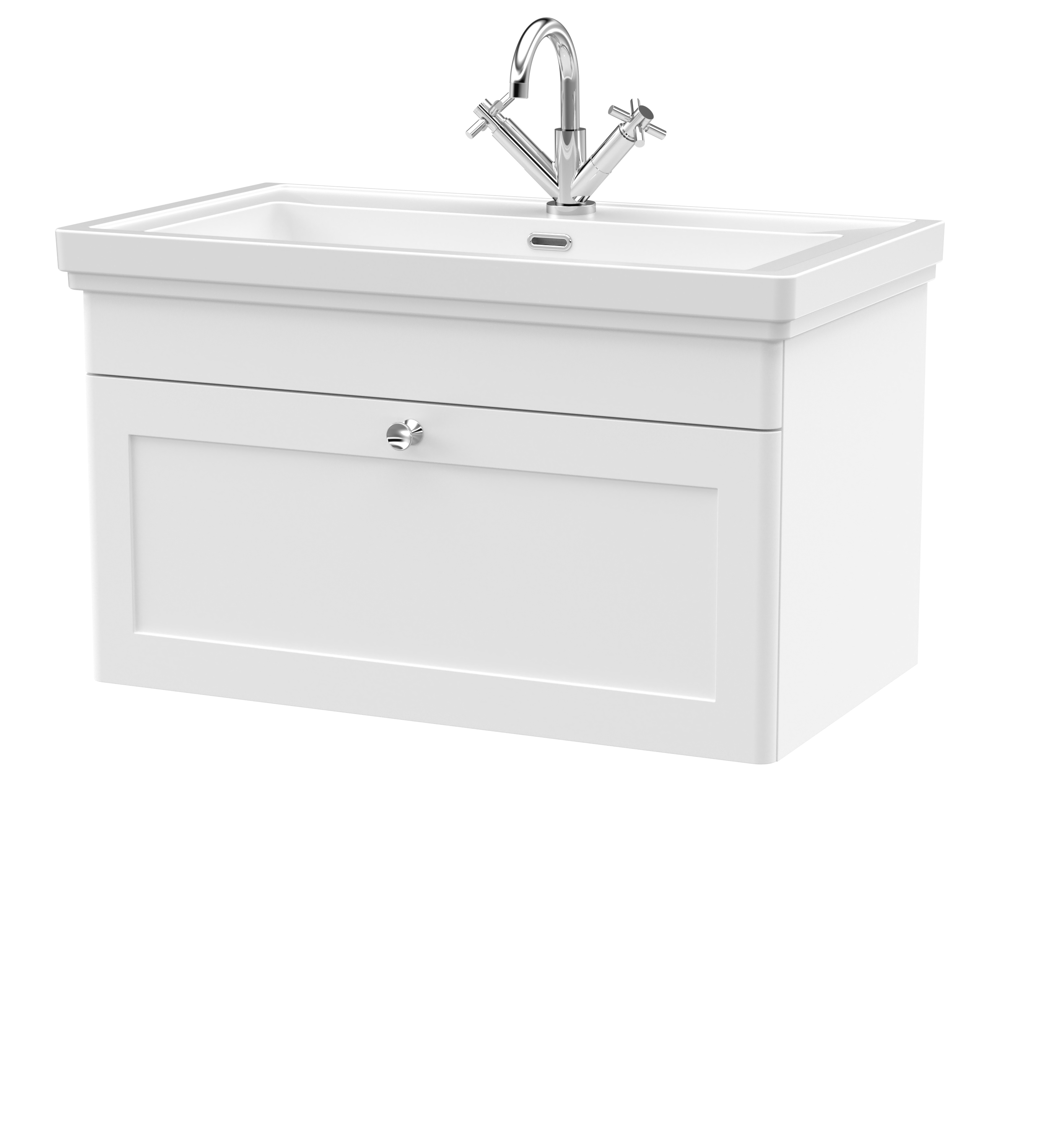 Nuie Classique Satin White 800mm Wall Hung 1 Drawer Vanity Unit and Basin 1TH CLC196A