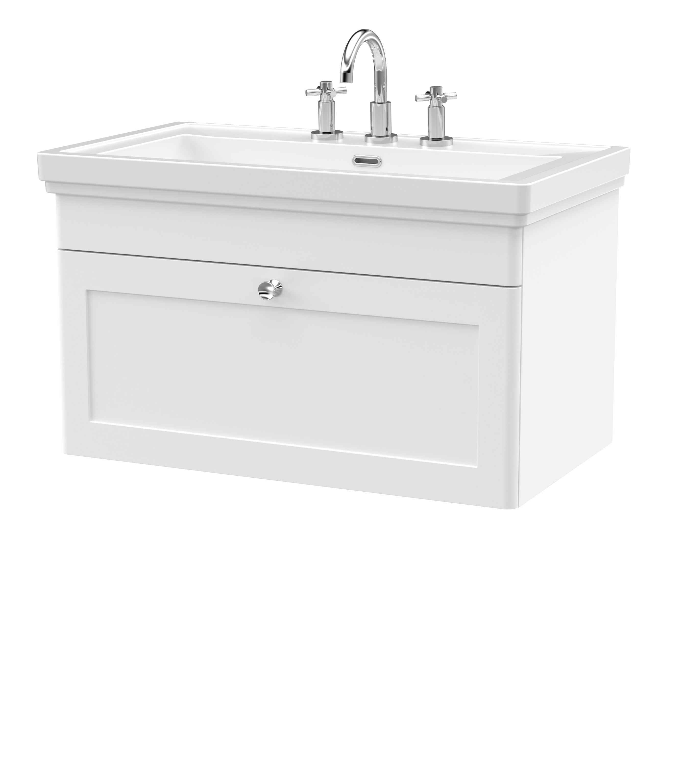 Nuie Classique Satin White 800mm Wall Hung 1 Drawer Vanity Unit and Basin 3TH CLC196B