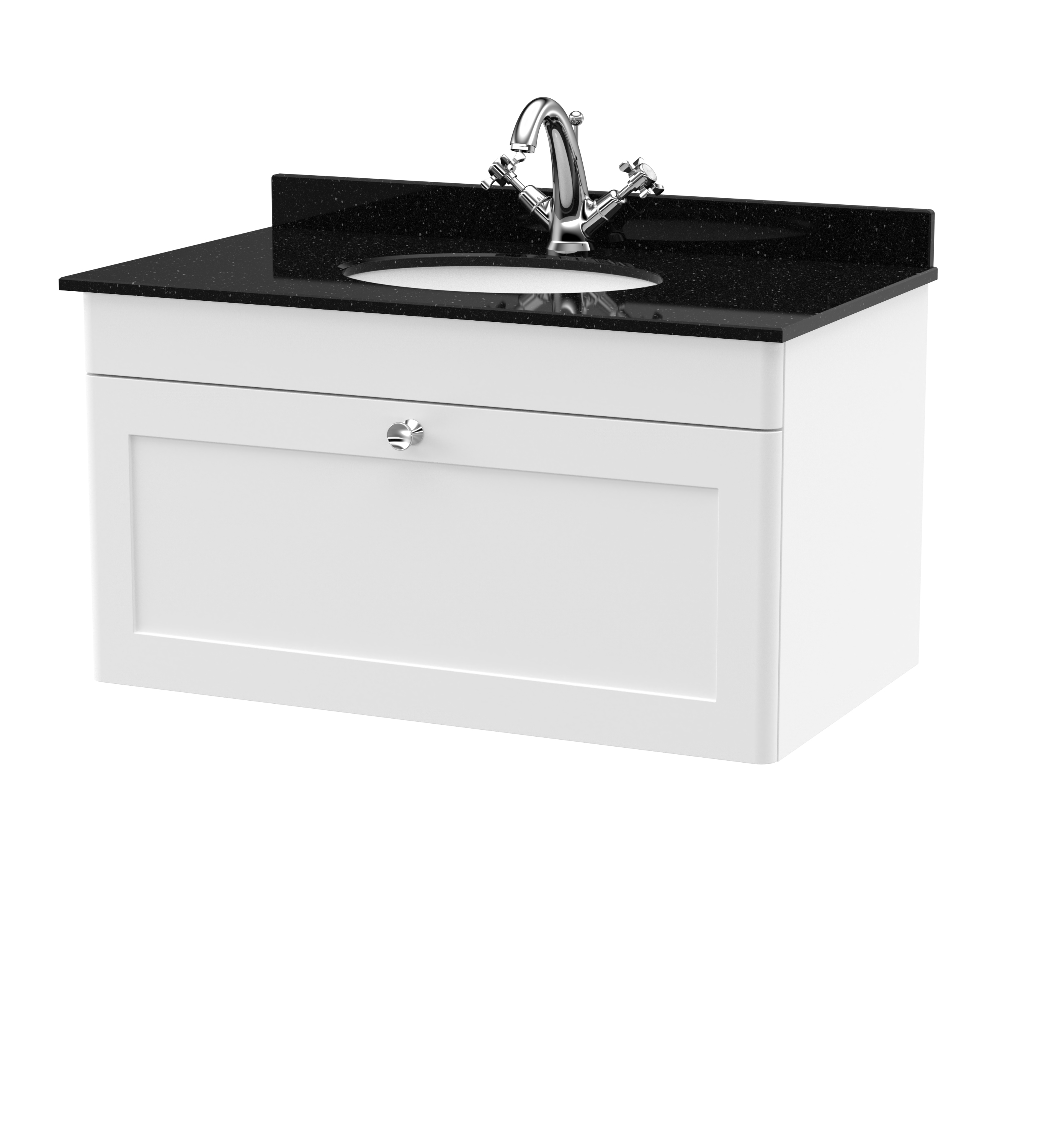 Nuie Classique Satin White 800mm Wall Hung 1 Drawer Vanity Unit and Marble Top 1TH CLC196BR1