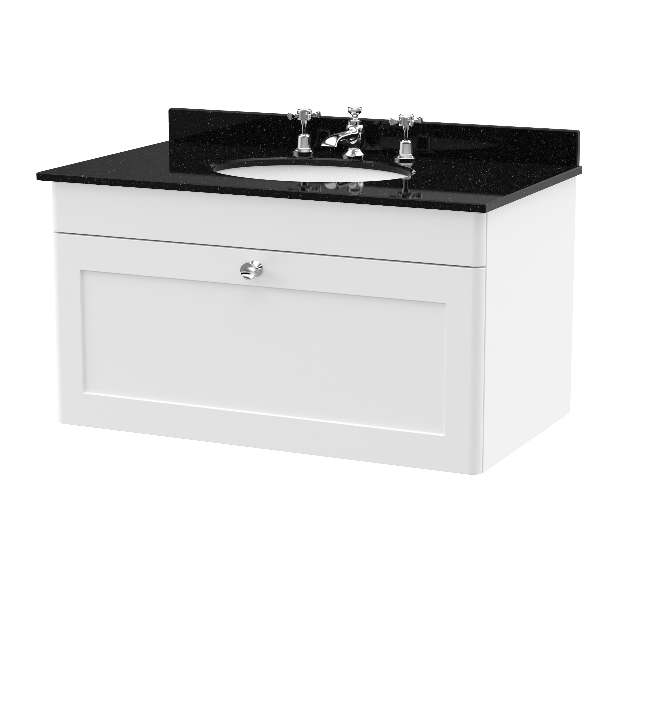Nuie Classique Satin White 800mm Wall Hung 1 Drawer Vanity Unit and Marble Top 3TH CLC196BR3