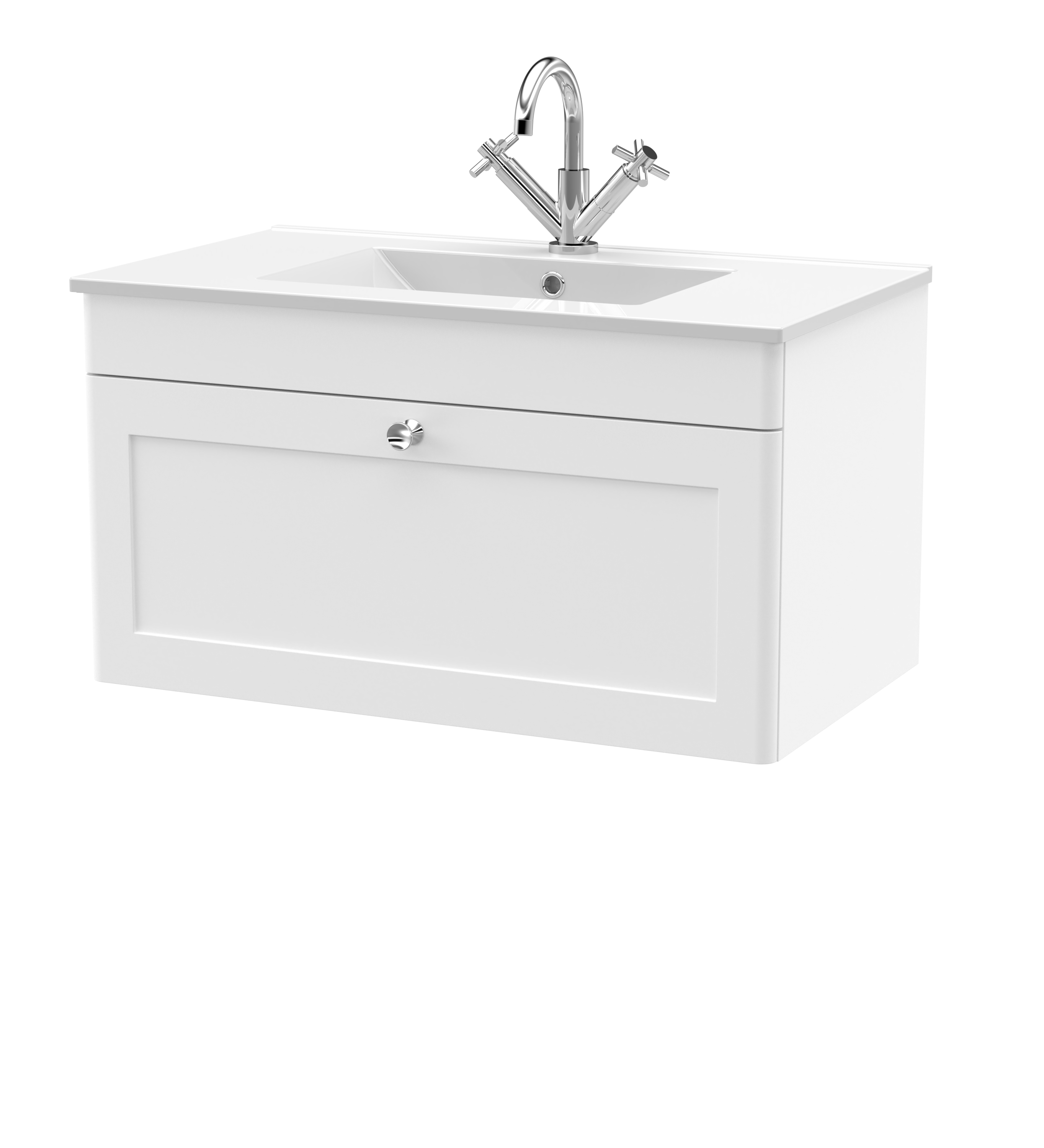 Nuie Classique Satin White 800mm Wall Hung Single Drawer Vanity Unit with Basin 1 Tap Hole CLC196C