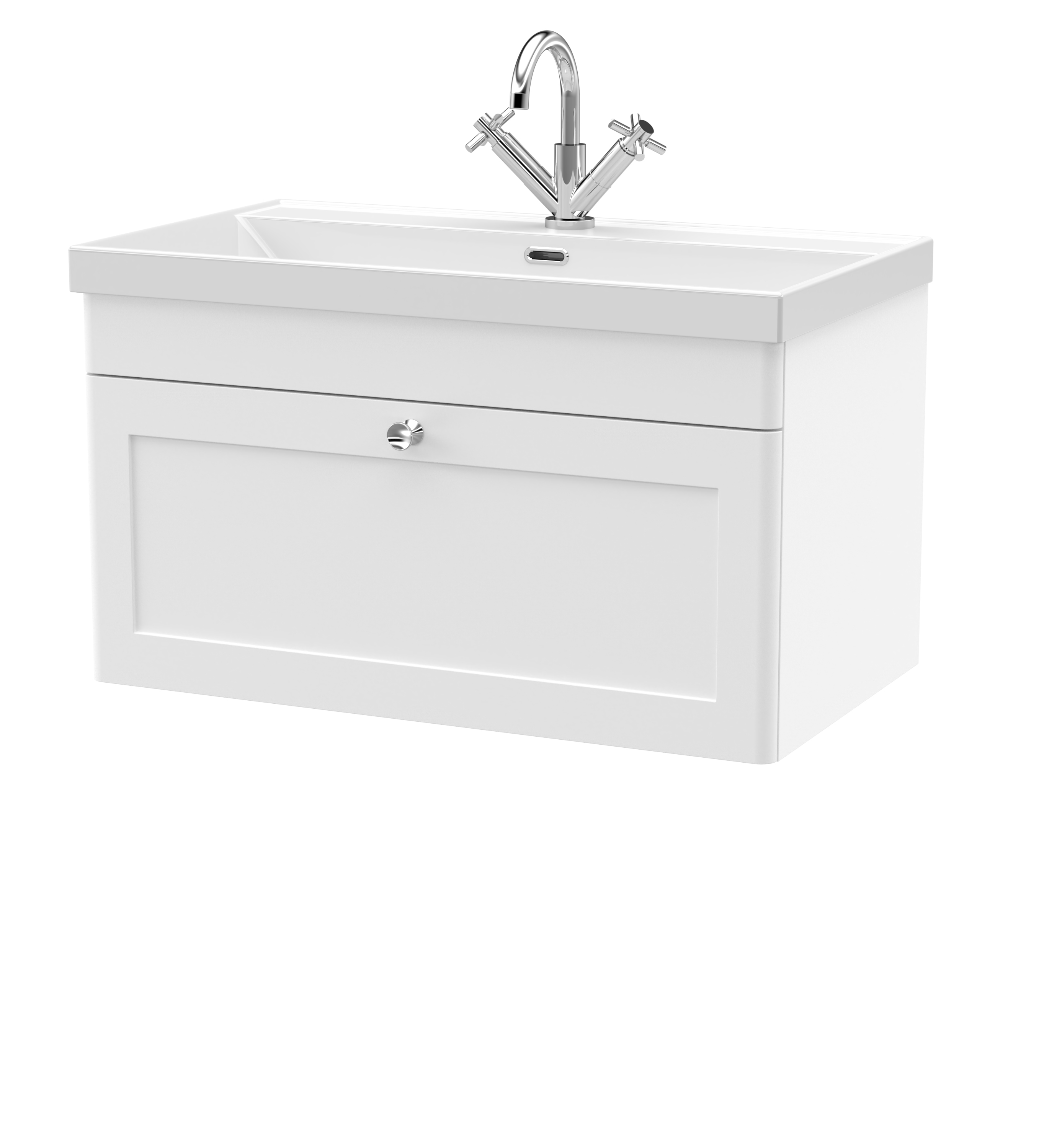 Nuie Classique Satin White 800mm Wall Hung Single Drawer Vanity Unit with Basin 1 Tap Hole CLC196E