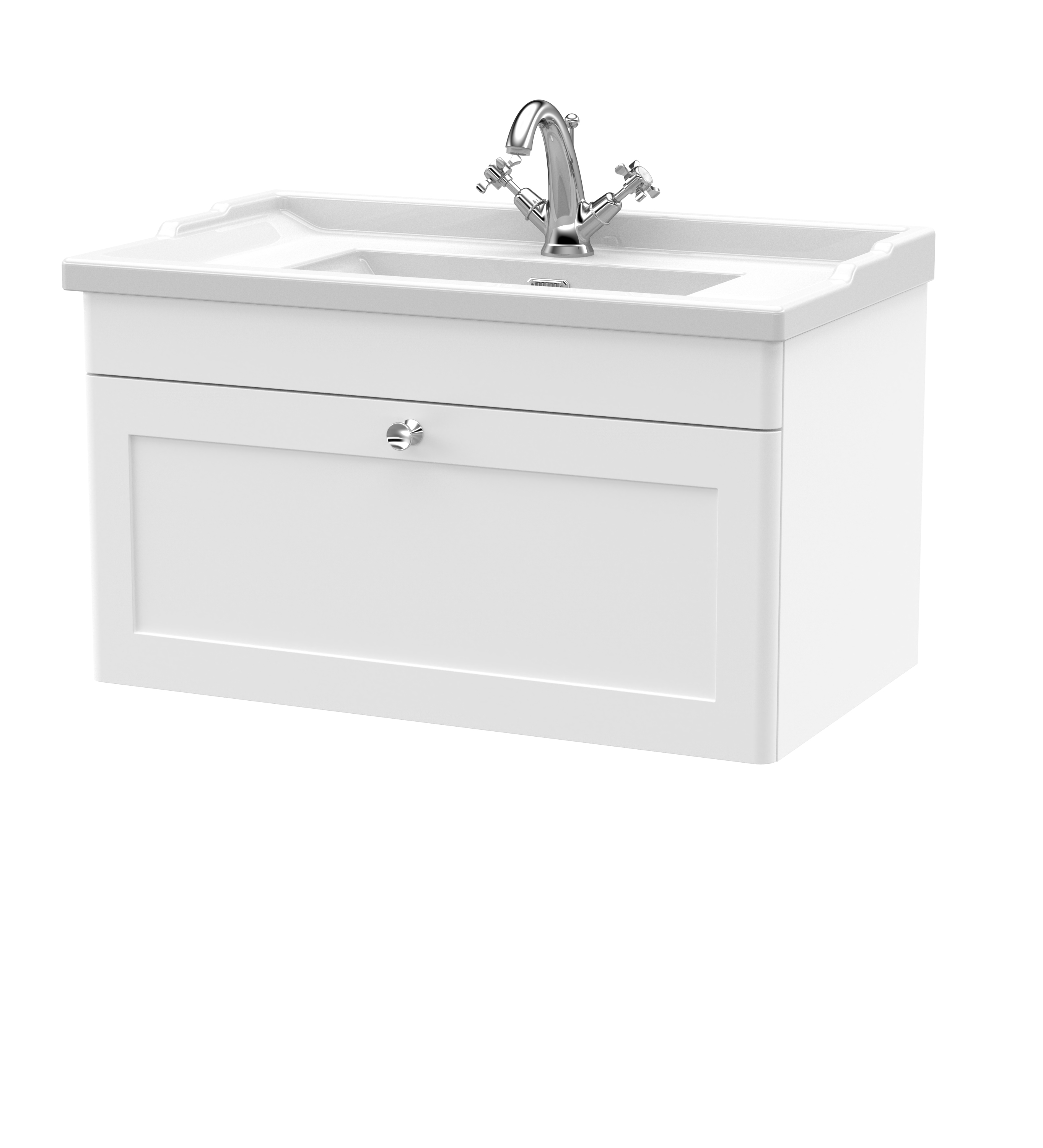Nuie Classique Satin White 800mm Wall Hung 1 Drawer Vanity Unit and Basin 1TH CLC196F