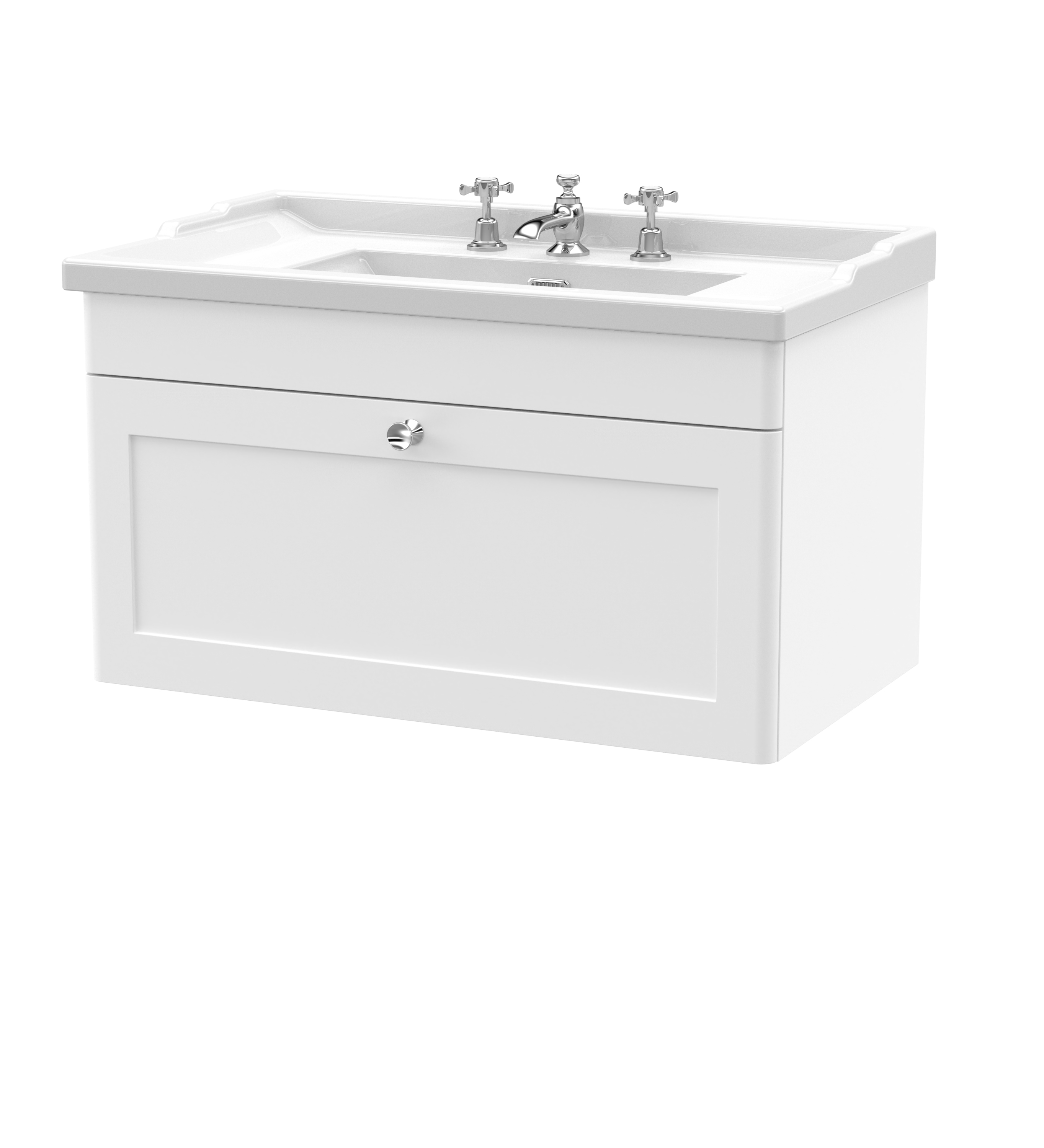 Nuie Classique Satin White 800mm Wall Hung 1 Drawer Vanity Unit and Basin 3TH CLC196G