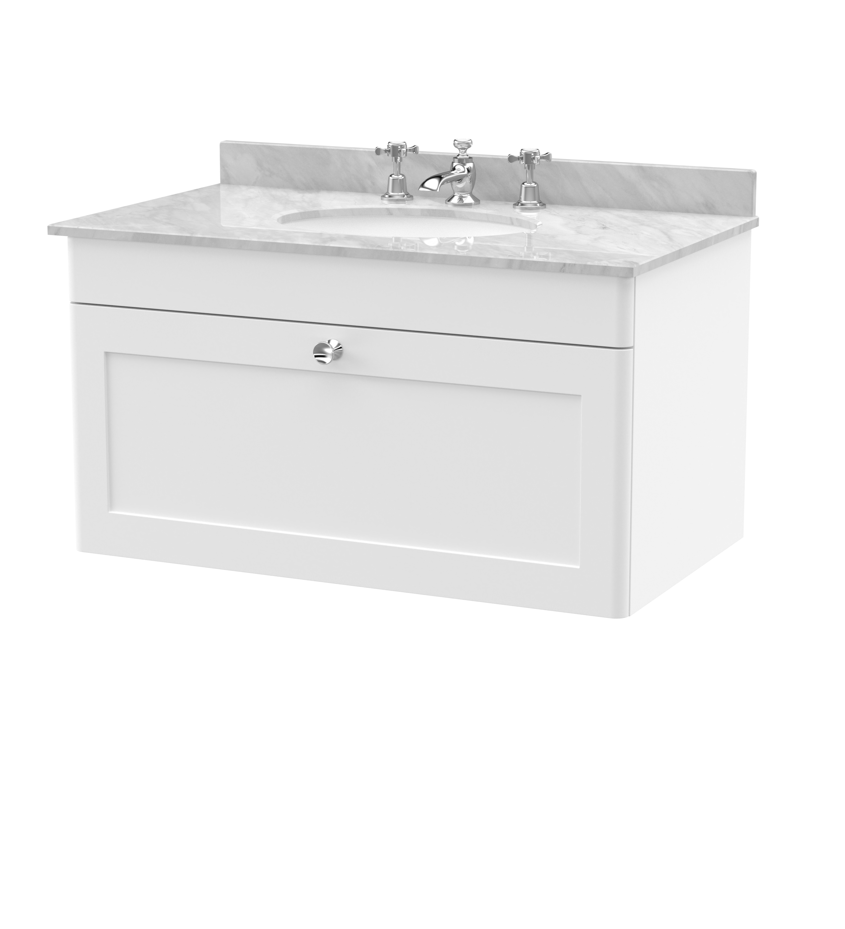 Nuie Classique Satin White 800mm Wall Hung 1 Drawer Vanity Unit and Marble Top 3TH CLC196GR3