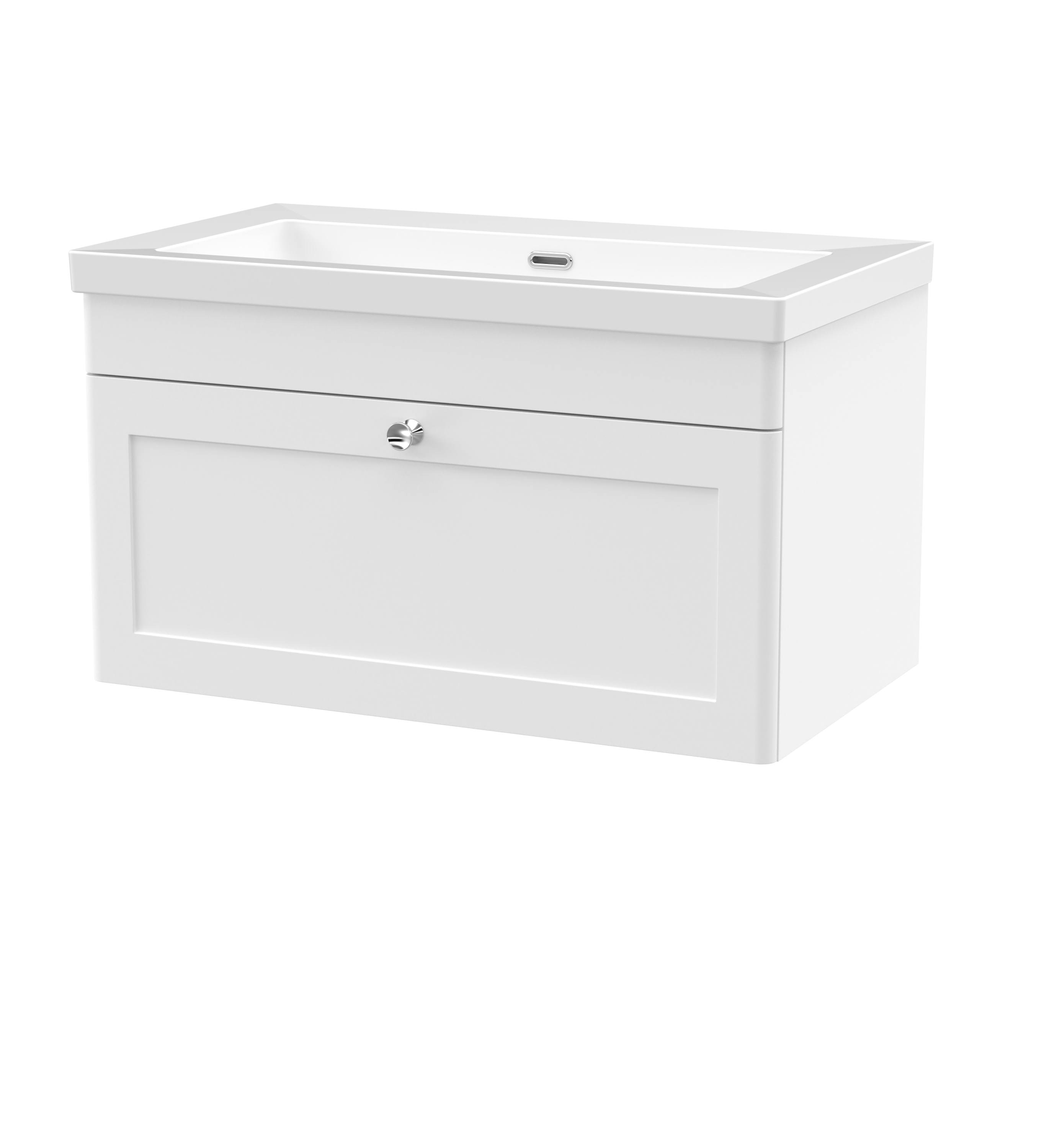 Nuie Classique Satin White 800mm Wall Hung Single Drawer Vanity Unit with Basin 0 Tap Hole CLC196K