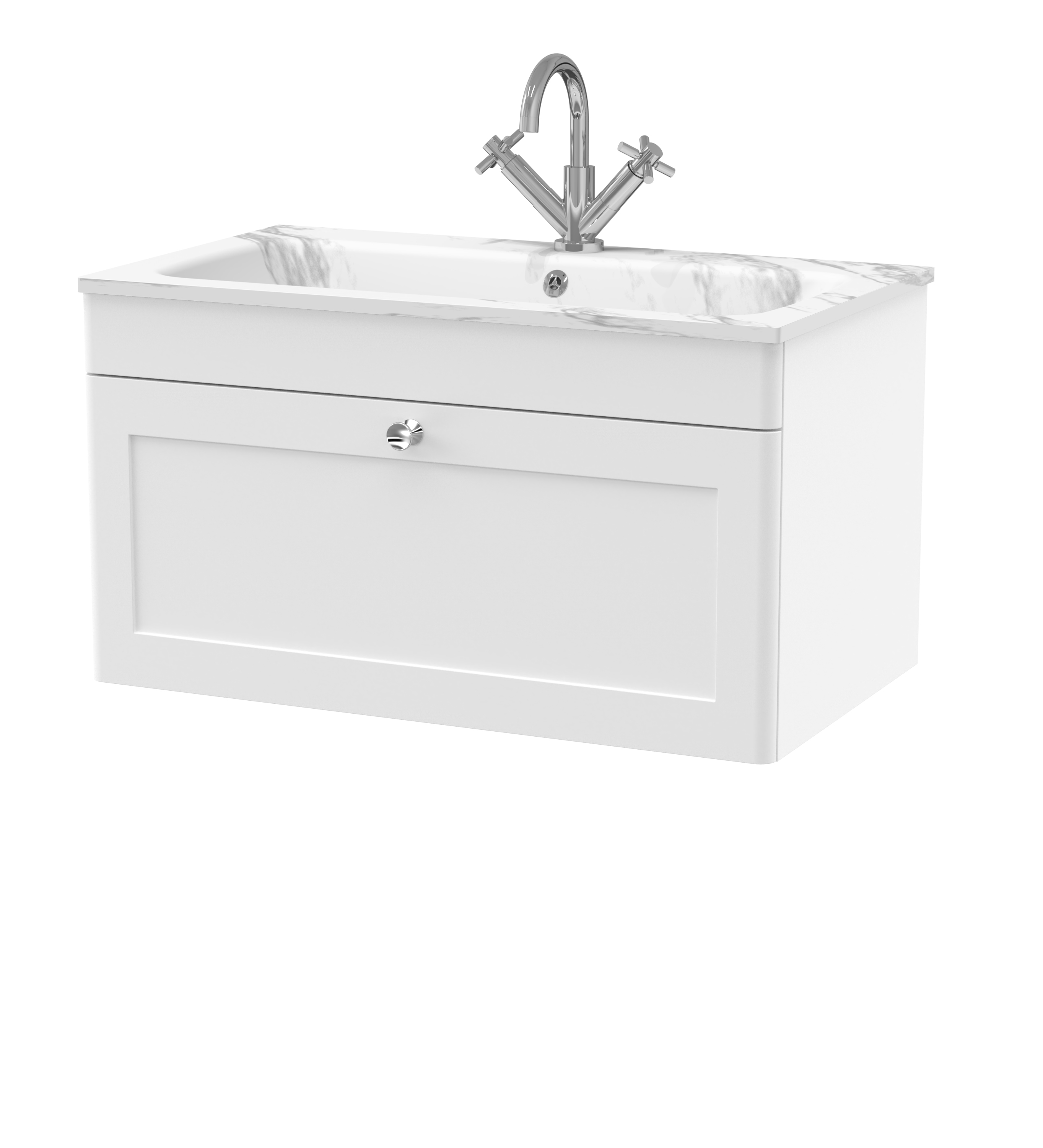 Nuie Classique Satin White 800mm Wall Hung 1 Drawer Unit and Stone Basin 1TH CLC196Q