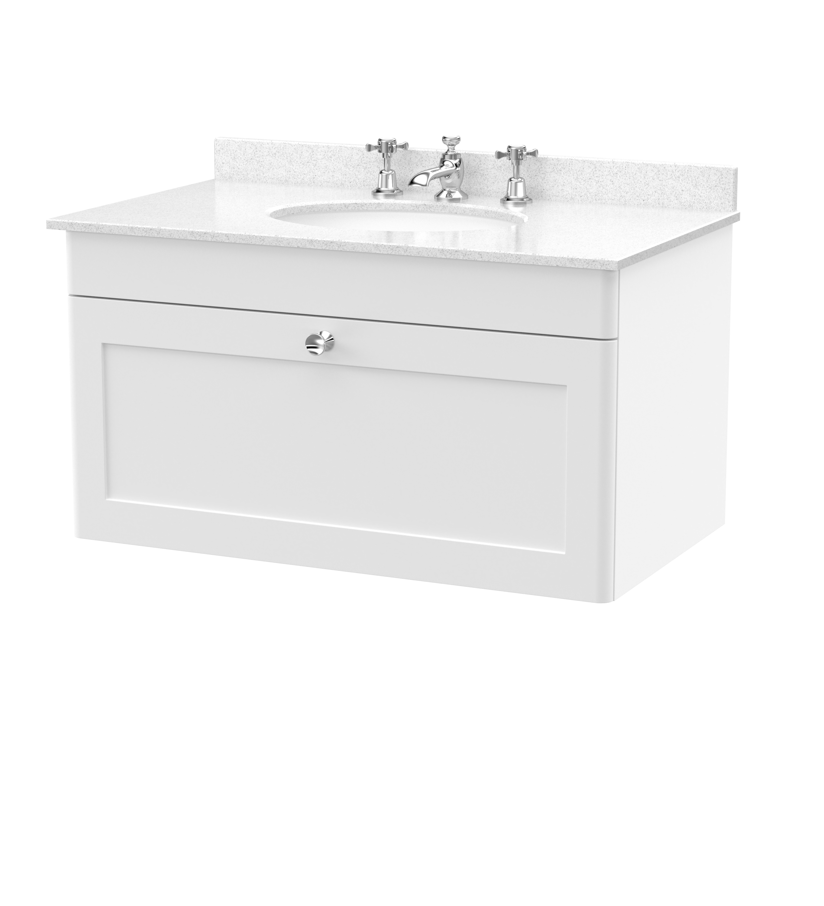Nuie Classique Satin White 800mm Wall Hung 1 Drawer Vanity Unit and Marble Top 3TH CLC196WR3