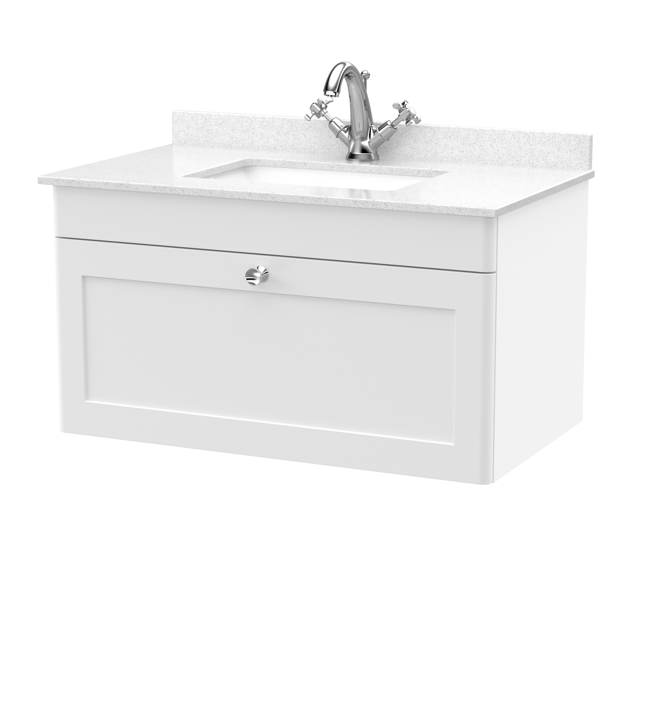 Nuie Classique Satin White 800mm Wall Hung 1 Drawer Vanity Unit and Marble Top 1TH CLC196WS1