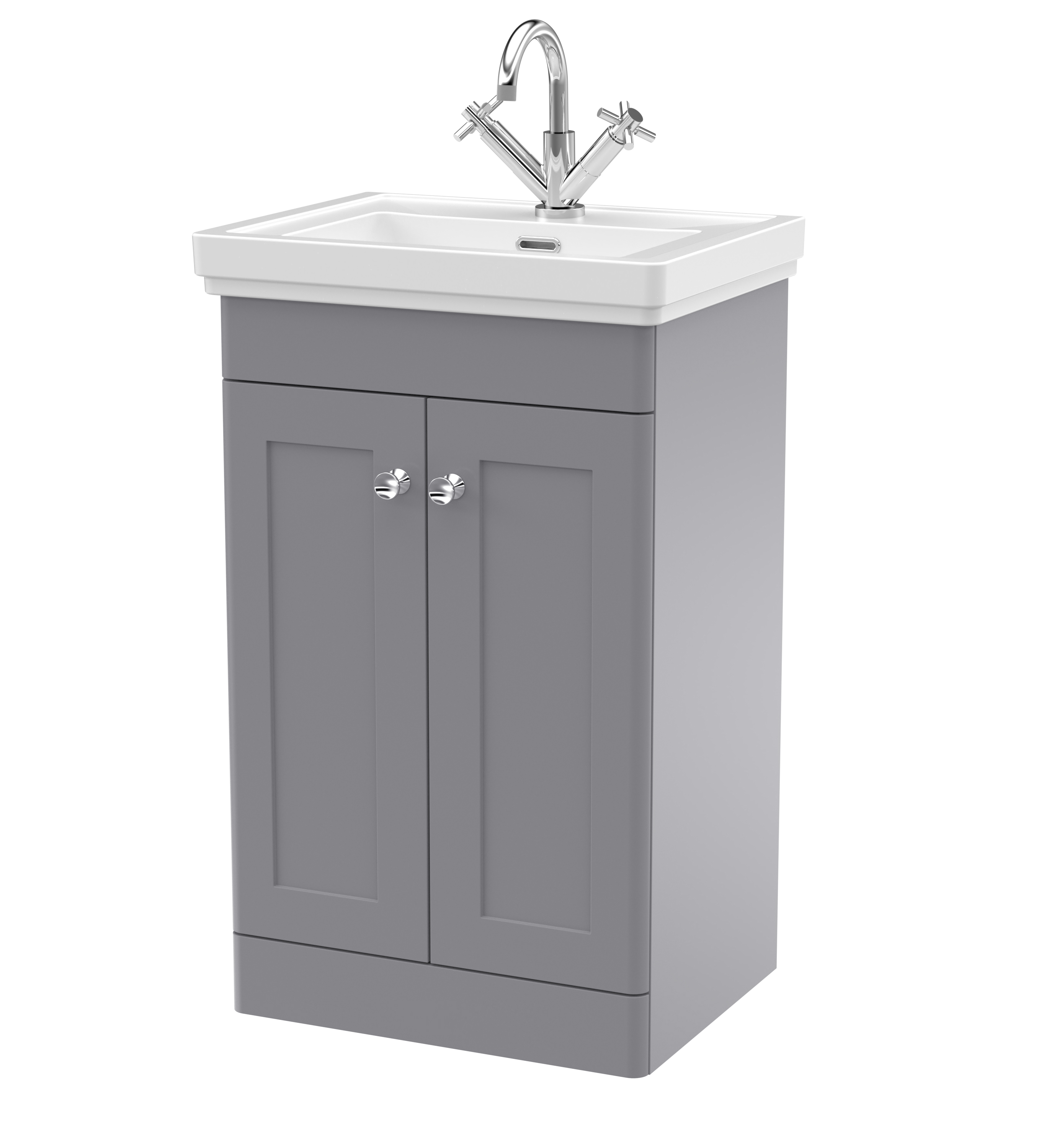 Nuie Classique Satin Grey 500mm Floor Standing 2 Door Vanity Unit and Basin 1TH CLC223A