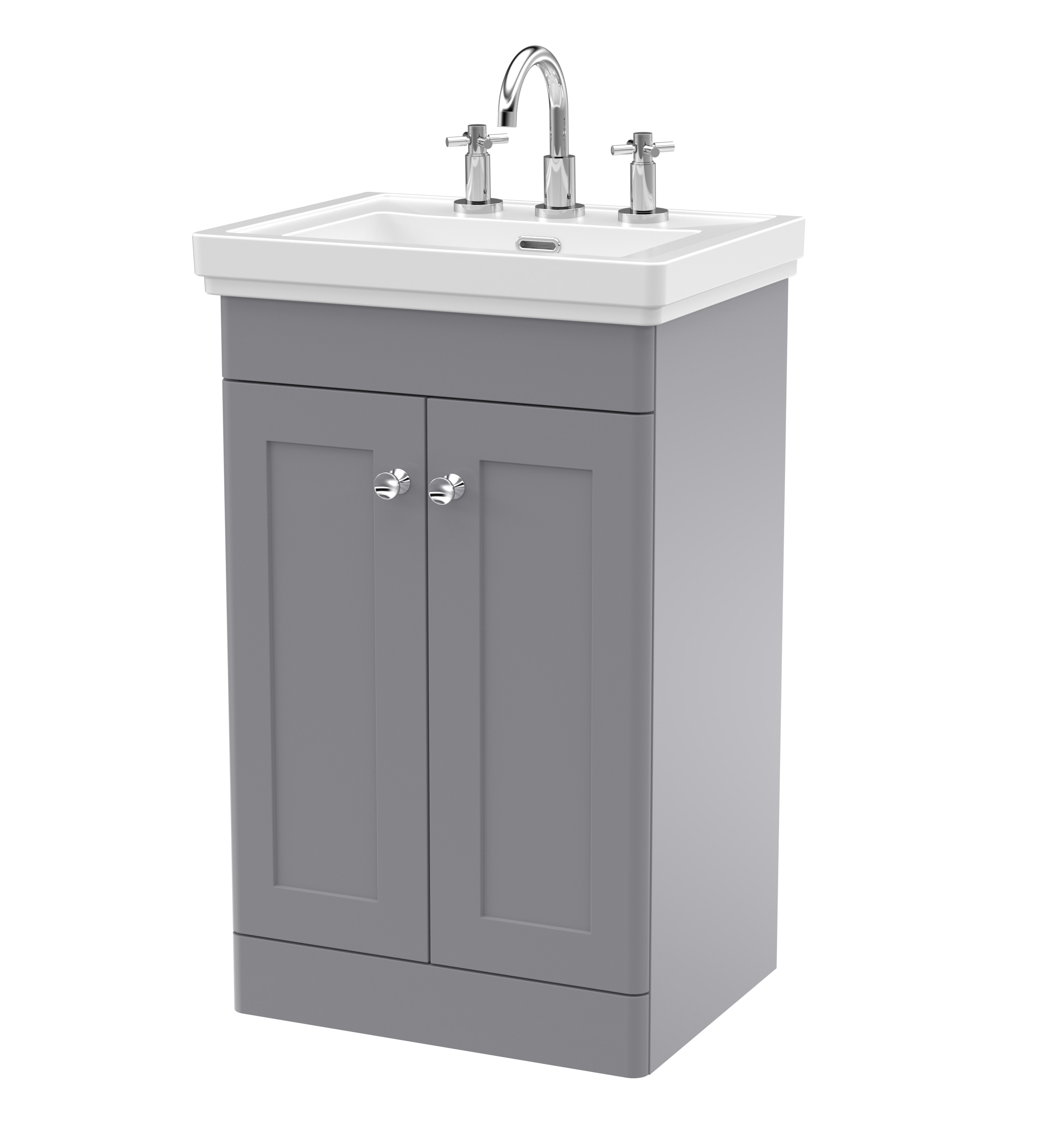 Nuie Classique Satin Grey 500mm Floor Standing 2 Door Vanity Unit and Basin 3TH CLC223B