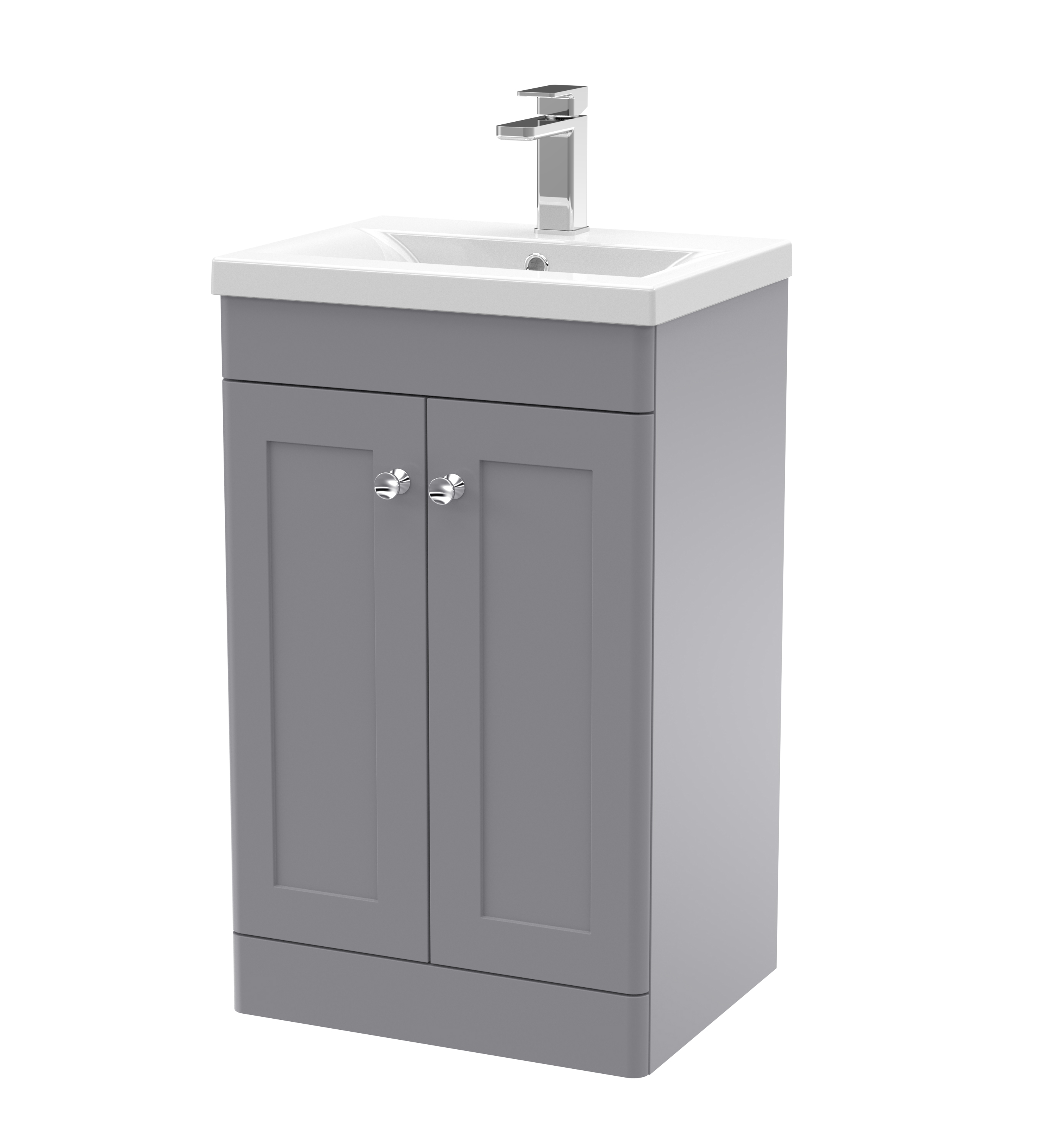Nuie Classique Satin Grey 500mm Floor Standing 2 Door Vanity Unit and Mid Edge Basin CLC223D