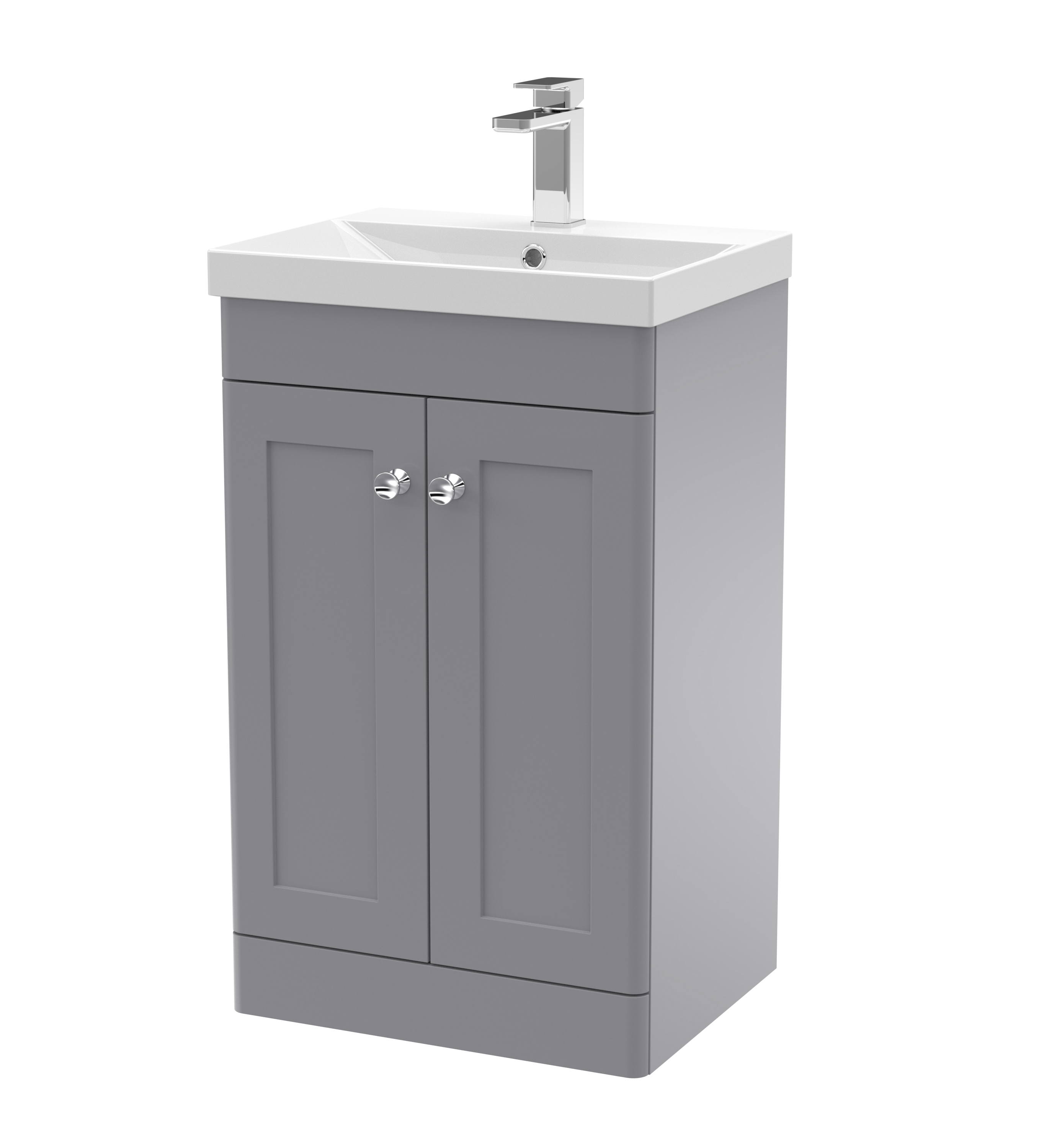 Nuie Classique Satin Grey 500mm Floor Standing 2 Door Vanity Unit and Thin Edge Basin CLC223E