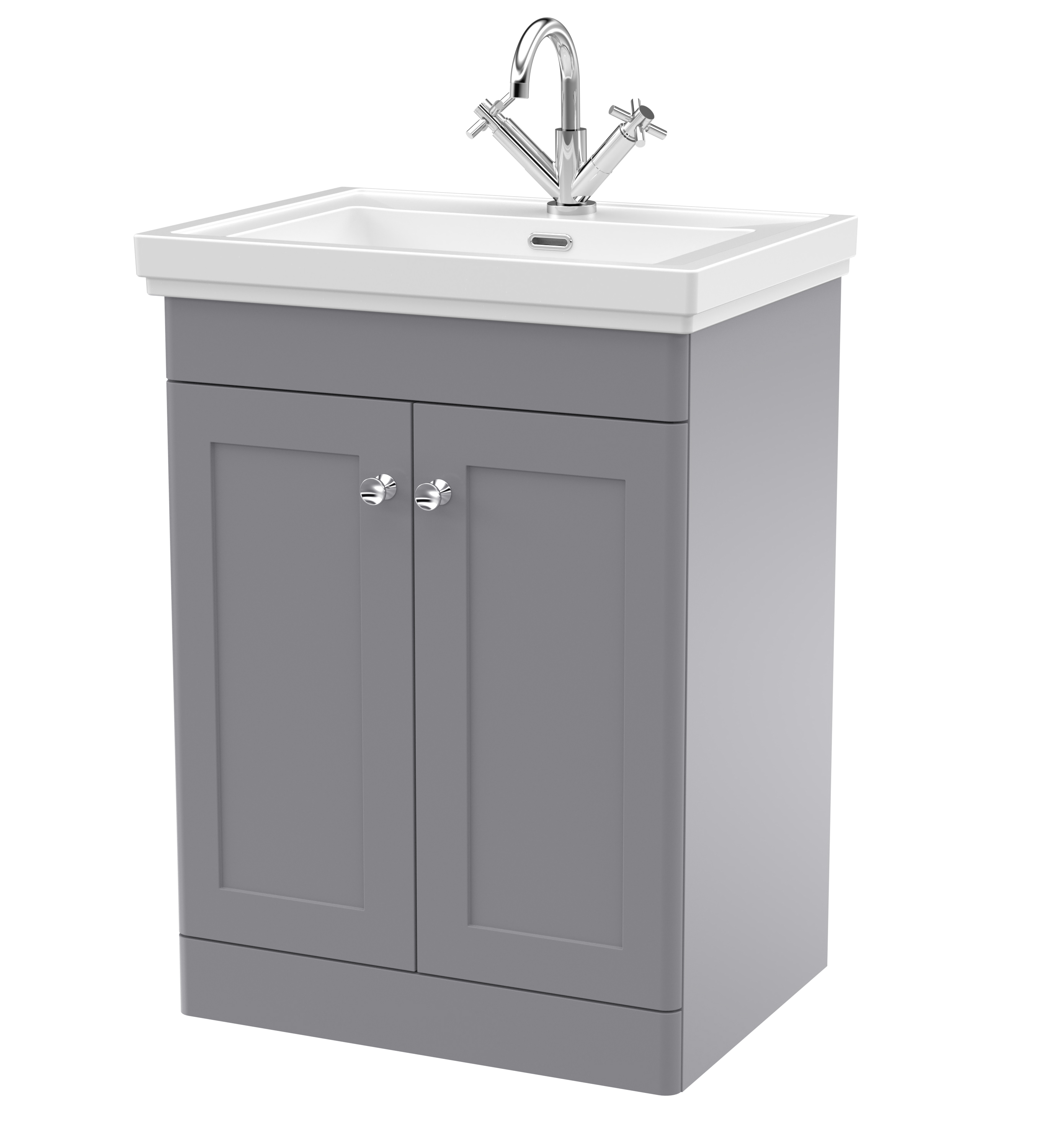 Nuie Classique Satin Grey 600mm Floor Standing 2 Door Vanity Unit and Basin 1TH CLC225A