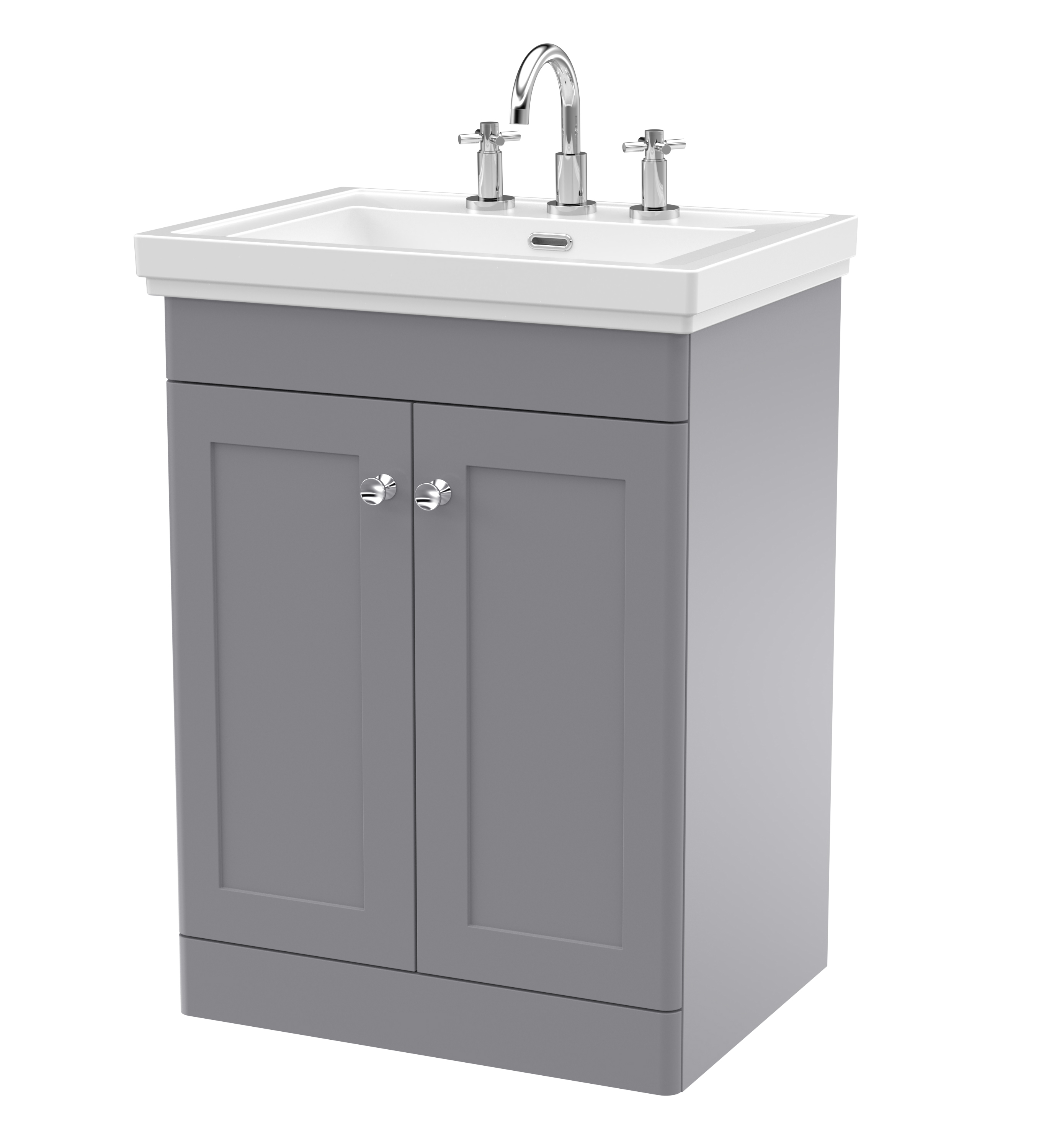 Nuie Classique Satin Grey 600mm Floor Standing 2 Door Vanity Unit and Basin 3TH CLC225B