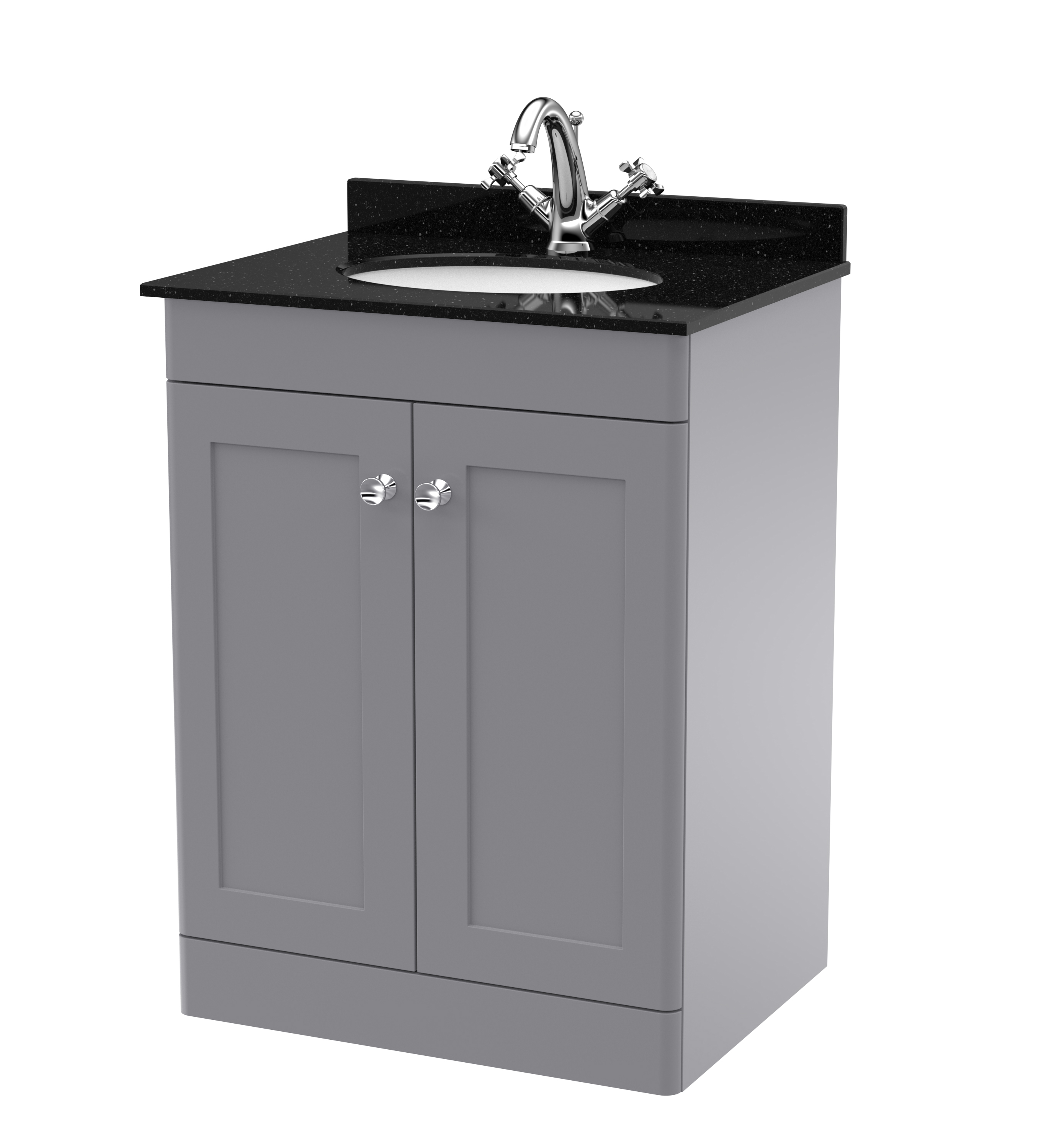 Nuie Classique Satin Grey 600mm Floor Standing 2 Door Vanity Unit and Marble Top 1TH CLC225BR1