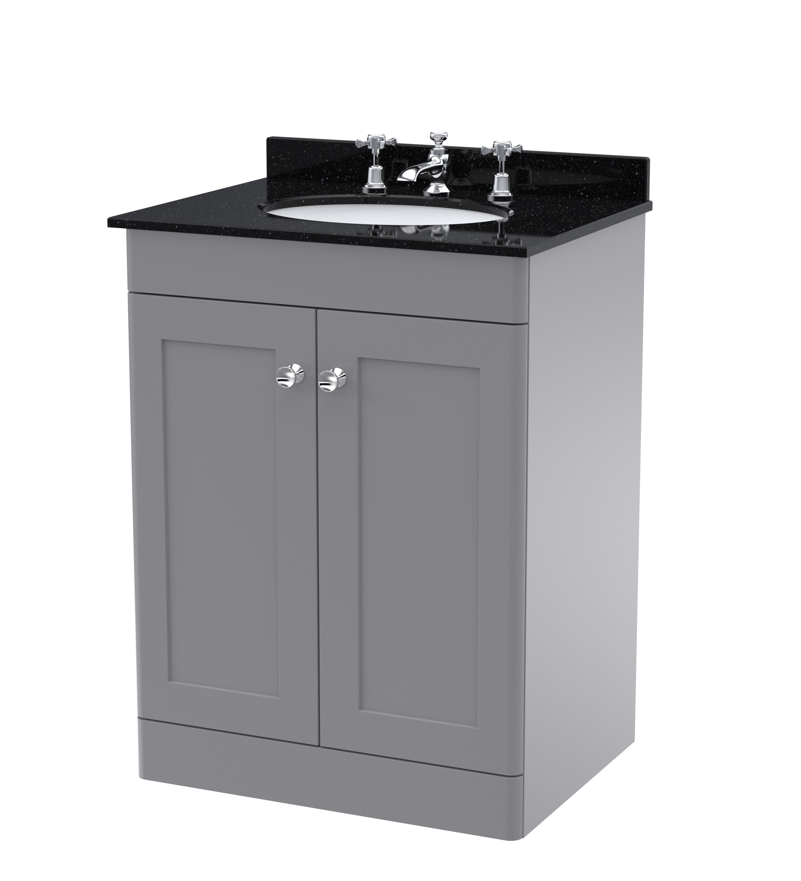 Nuie Classique Satin Grey 600mm Floor Standing 2 Door Vanity Unit and Marble Top 3TH CLC225BR3