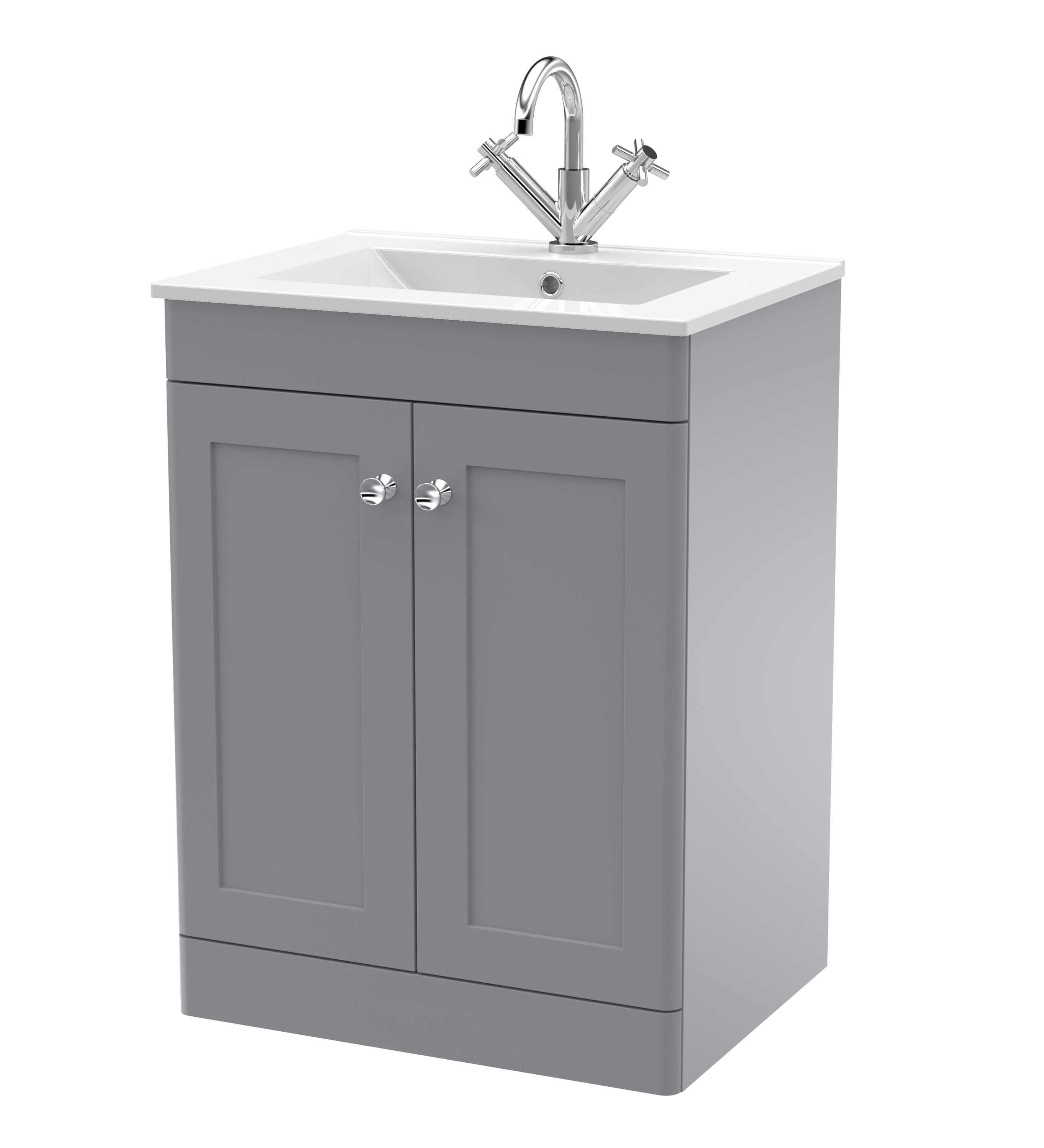 Nuie Classique Satin Grey 600mm Floor Standing 2 Door Vanity Unit with Basin 1 Tap Hole CLC225C