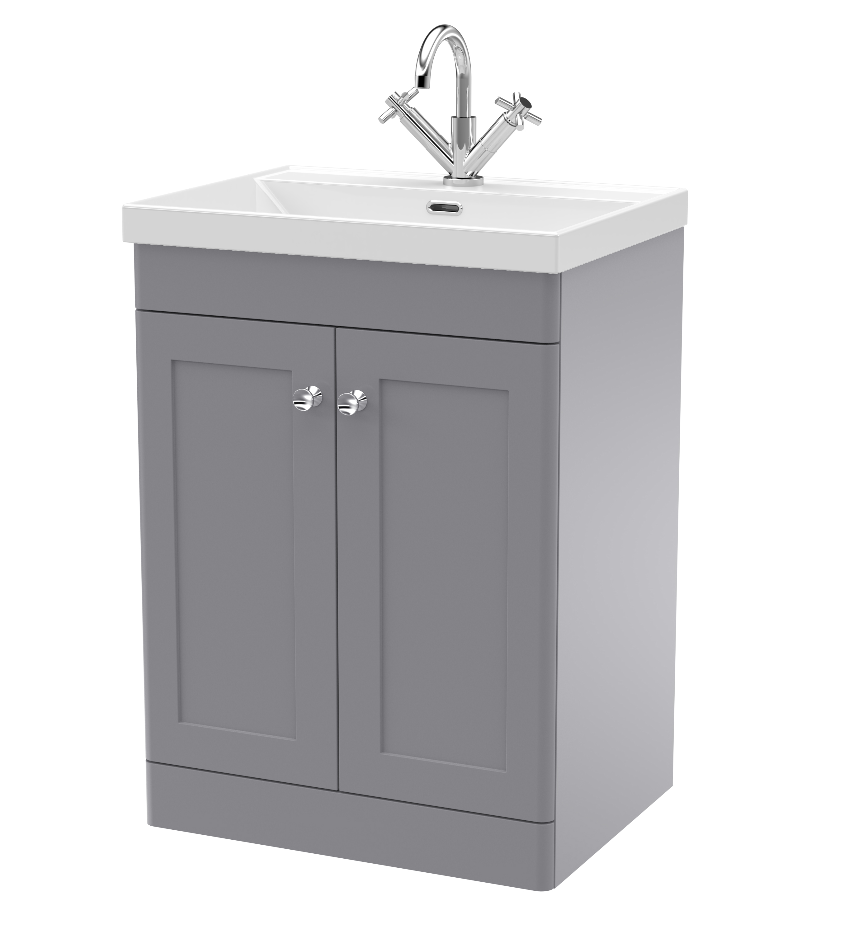 Nuie Classique Satin Grey 600mm Floor Standing 2 Door Vanity Unit with Basin 1 Tap Hole CLC225E