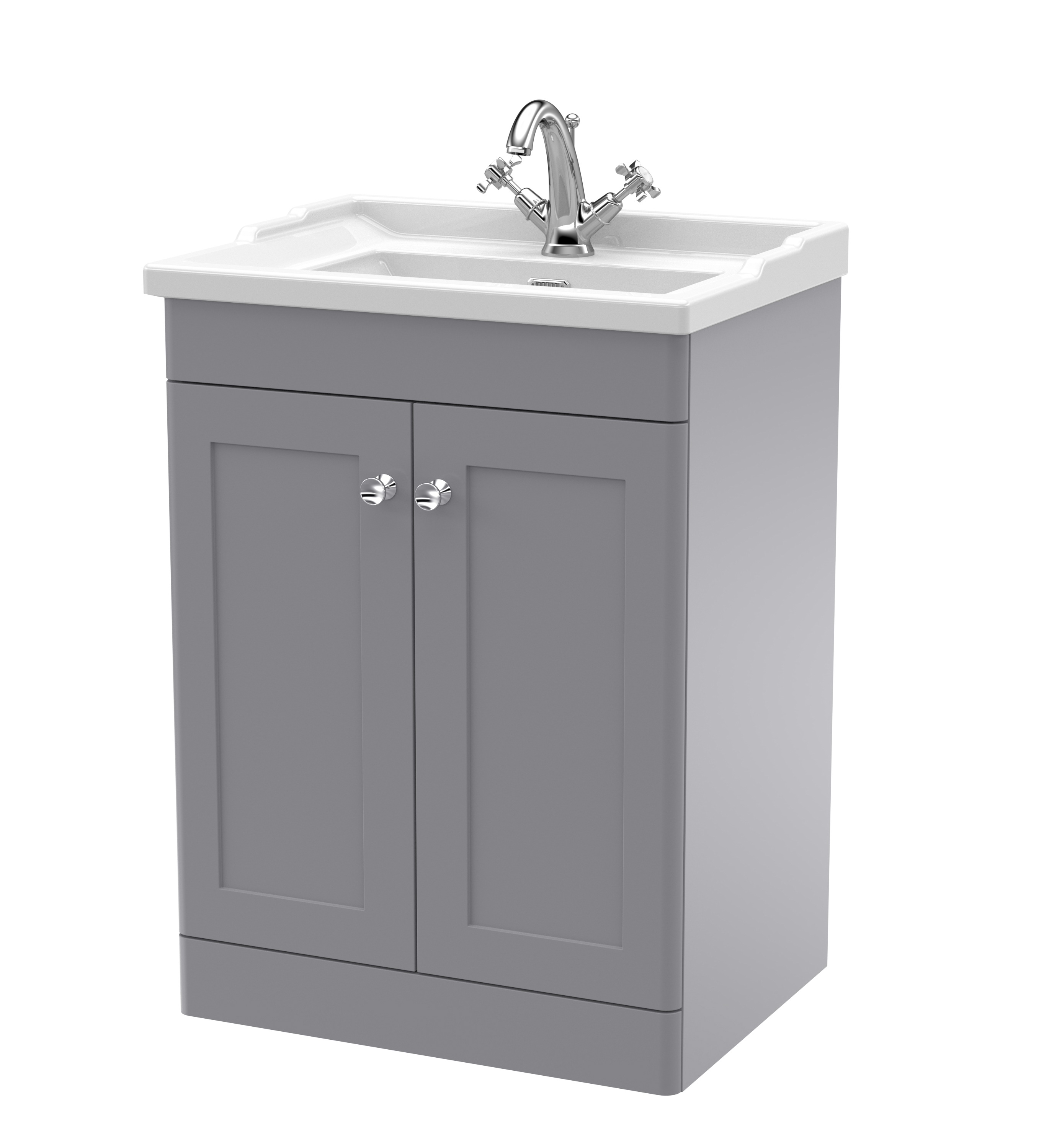 Nuie Classique Satin Grey 600mm Floor Standing 2 Door Vanity Unit and Basin 1TH CLC225F