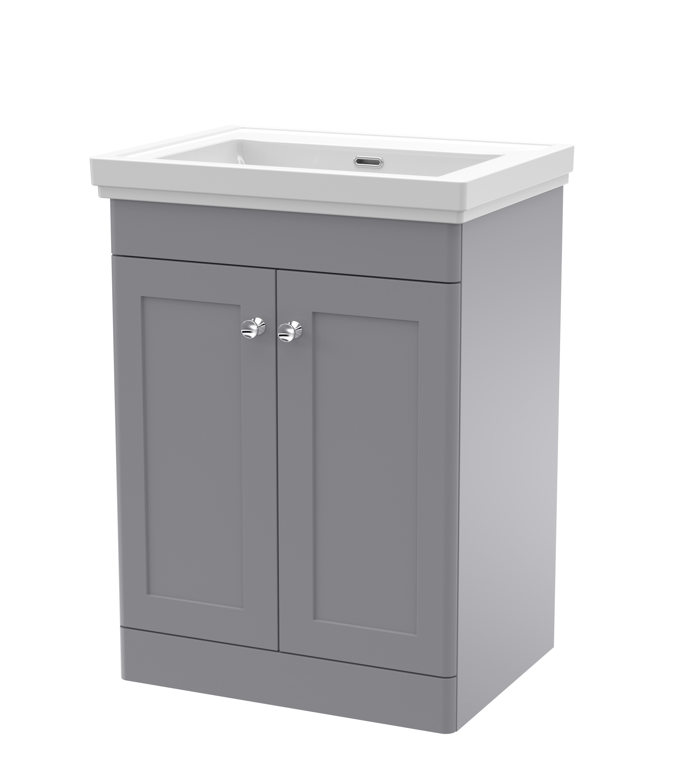 Nuie Classique Satin Grey 600mm Floor Standing 2 Door Vanity Unit and Basin 0TH CLC225H