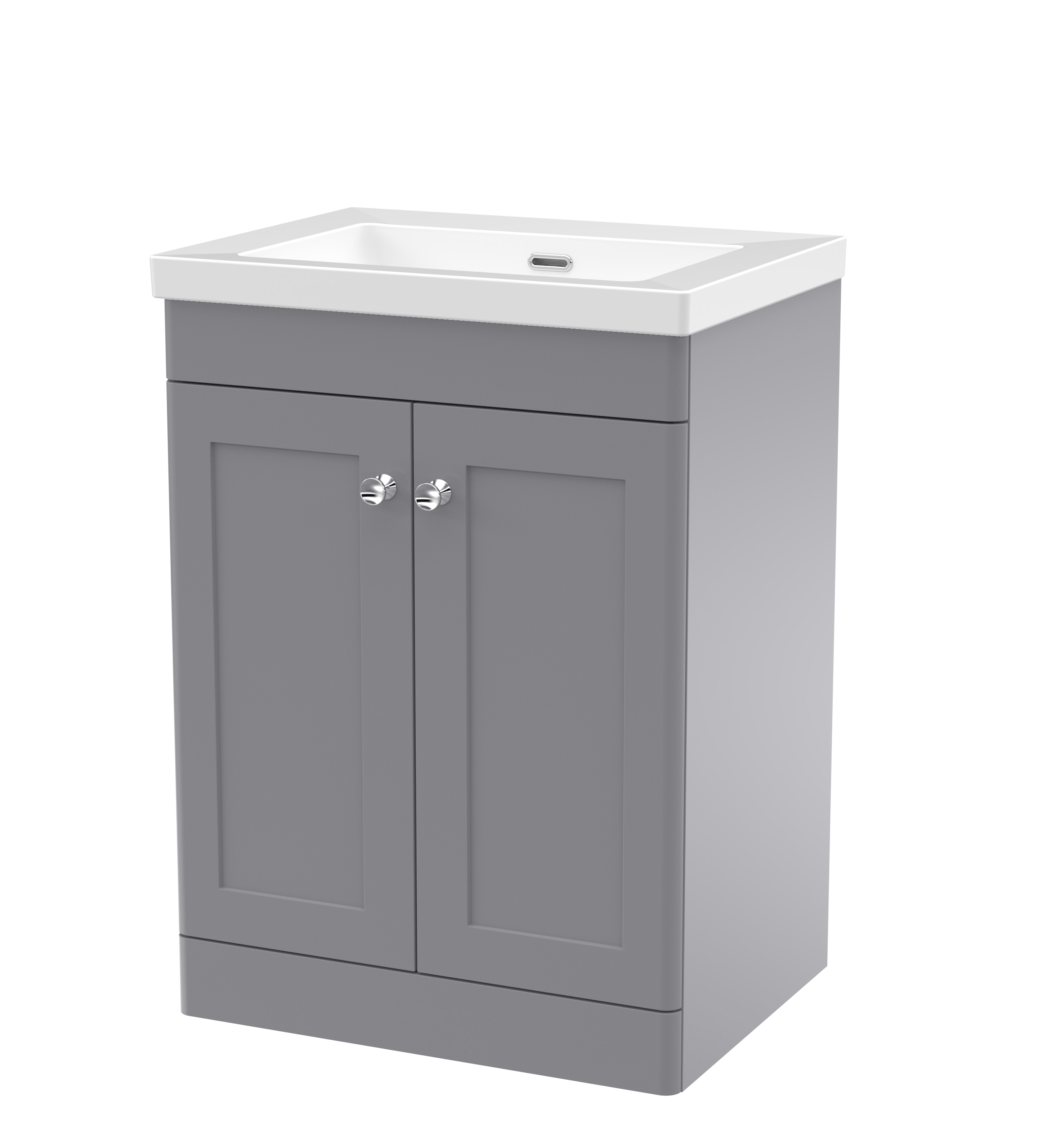 Nuie Classique Satin Grey 600mm Floor Standing 2 Door Vanity Unit with Basin 0 Tap Hole CLC225K