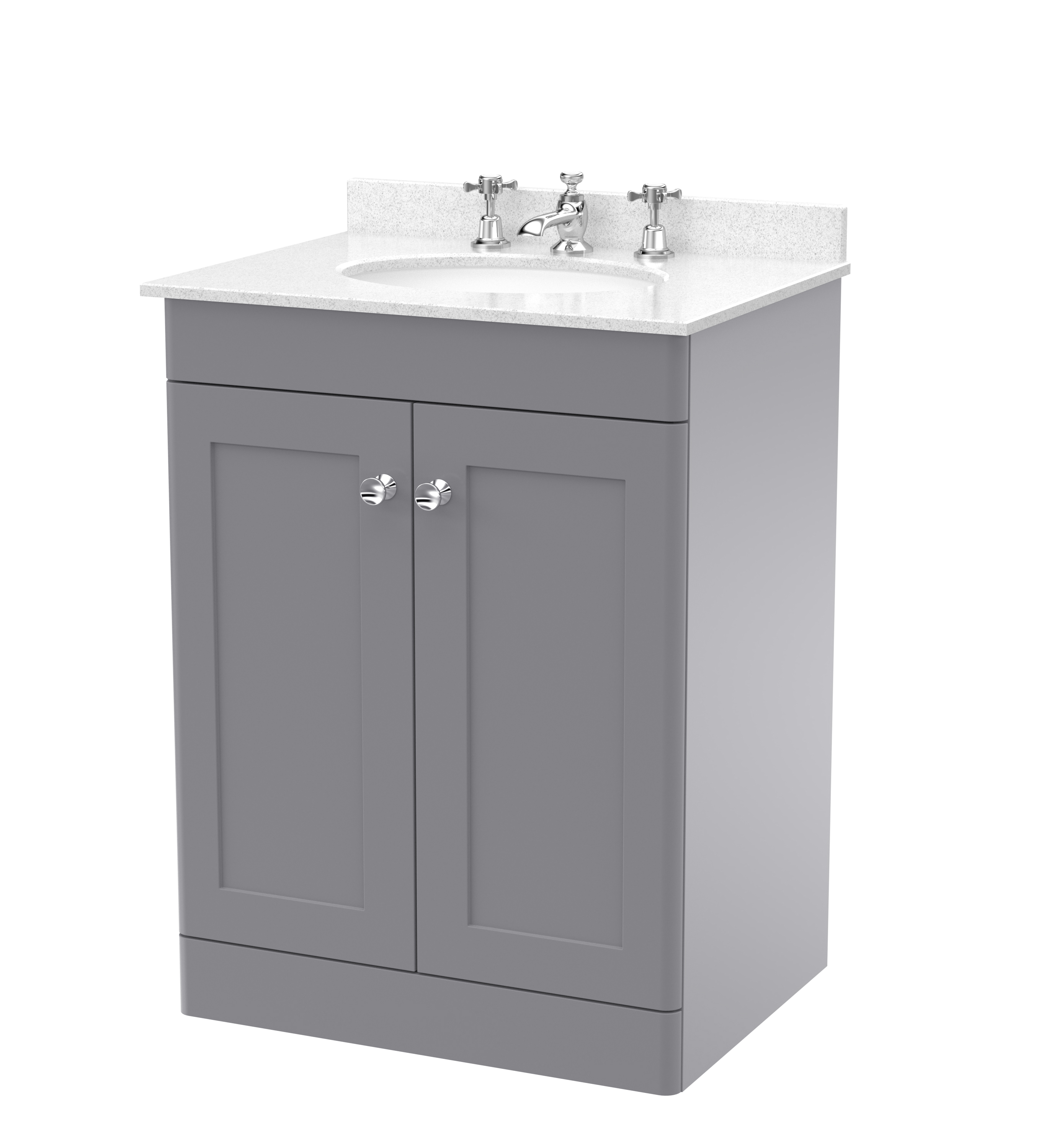 Nuie Classique Satin Grey 600mm Floor Standing 2 Door Vanity Unit and Marble Top 3TH CLC225WR3