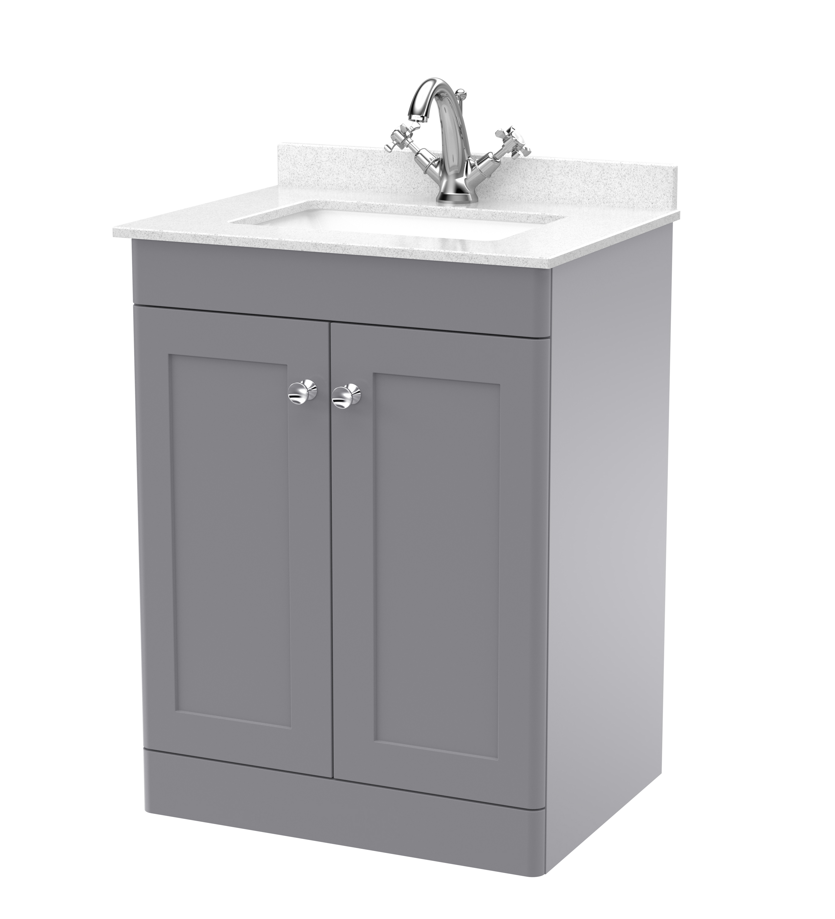 Nuie Classique Satin Grey 600mm Floor Standing 2 Door Vanity Unit and Marble Top 1TH CLC225WS1