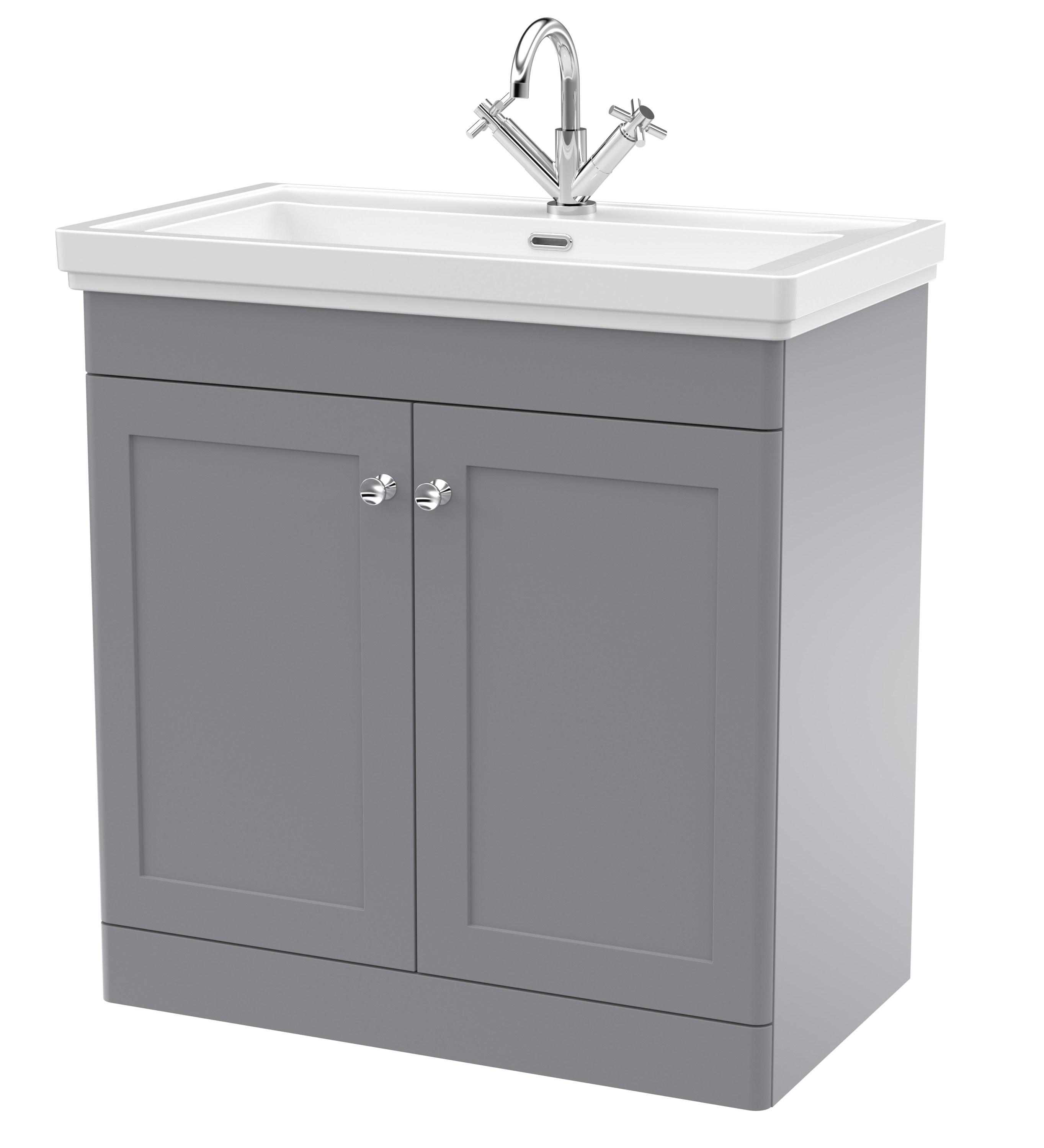 Nuie Classique Satin Grey 800mm Floor Standing 2 Door Vanity Unit and Basin 1TH CLC226A