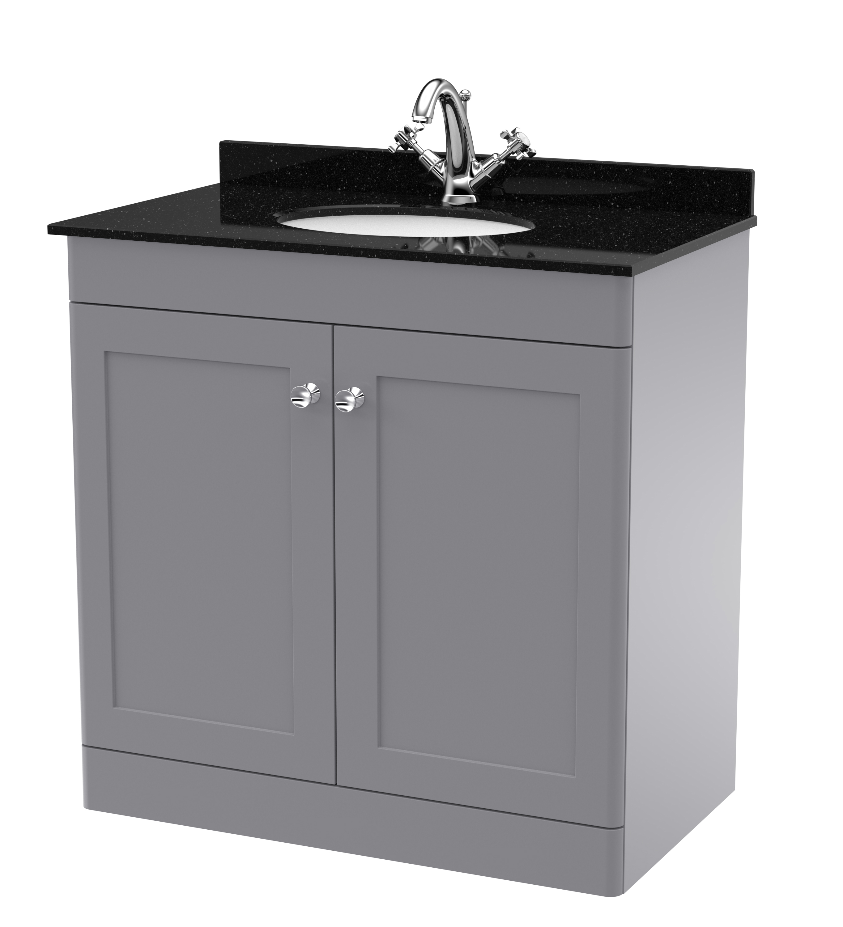 Nuie Classique Satin Grey 800mm Floor Standing 2 Door Vanity Unit and Marble Top 1TH CLC226BR1