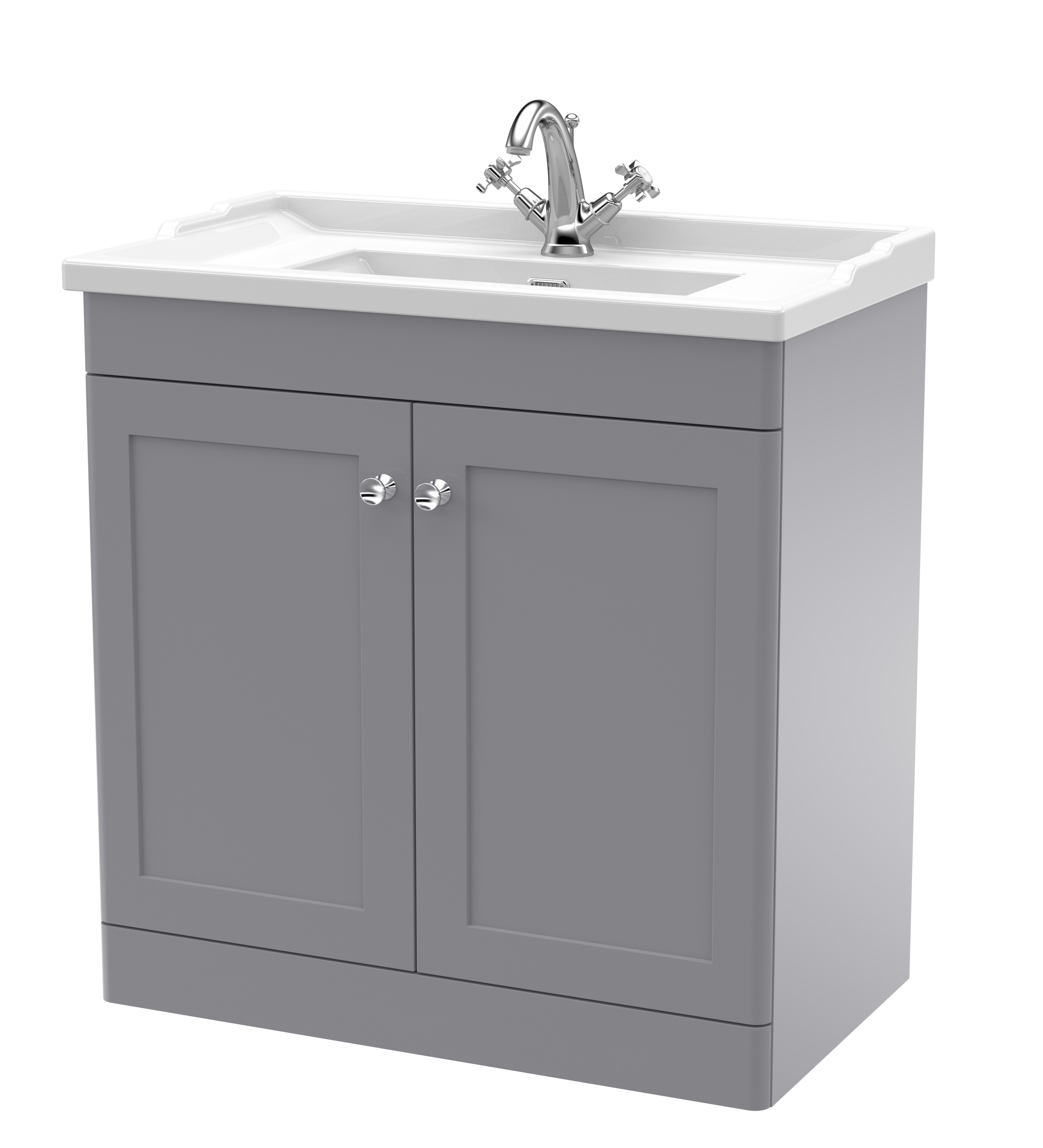 Nuie Classique Satin Grey 800mm Floor Standing 2 Door Vanity Unit and Basin 1TH CLC226F