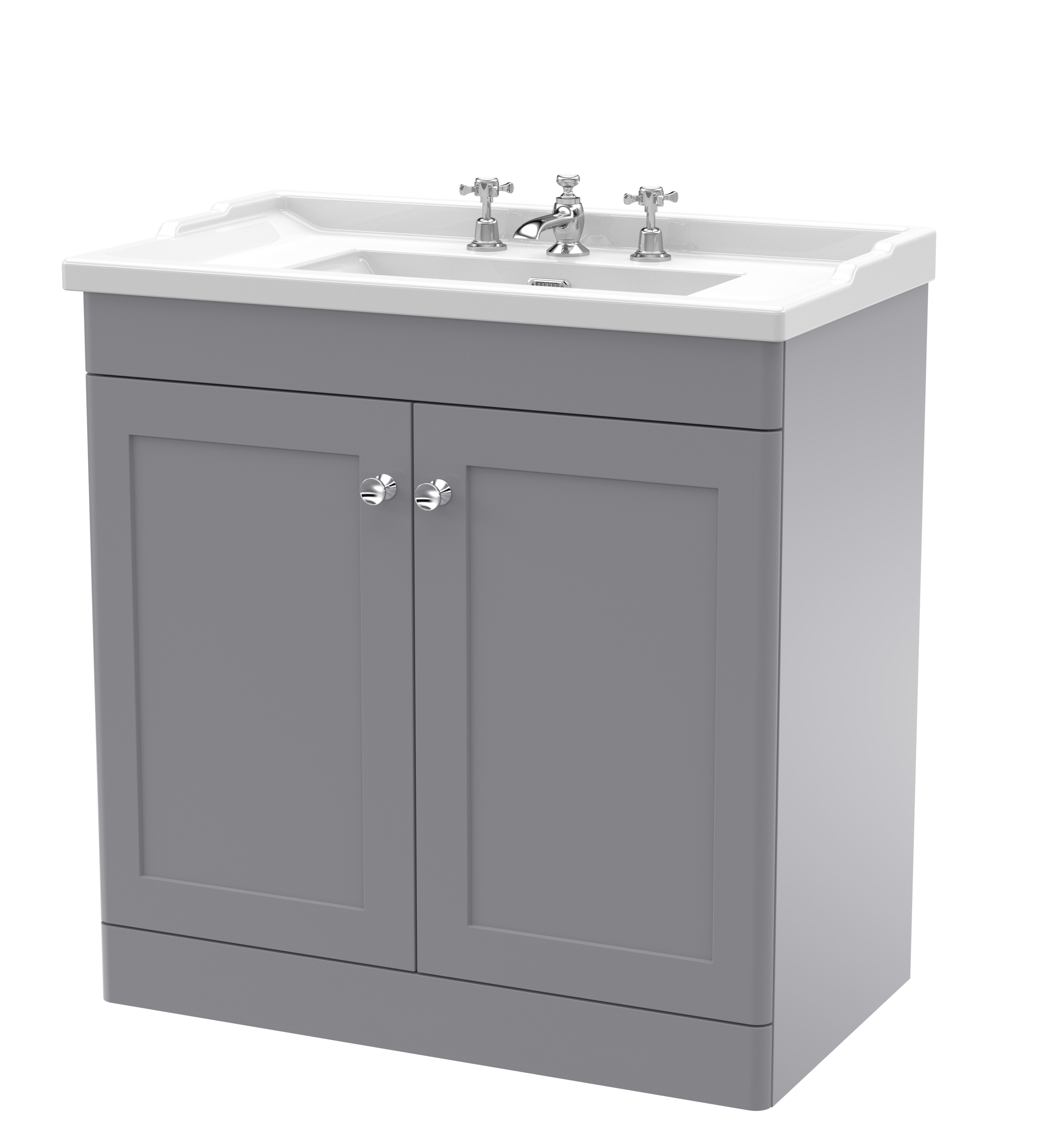 Nuie Classique Satin Grey 800mm Floor Standing 2 Door Vanity Unit and Basin 3TH CLC226G