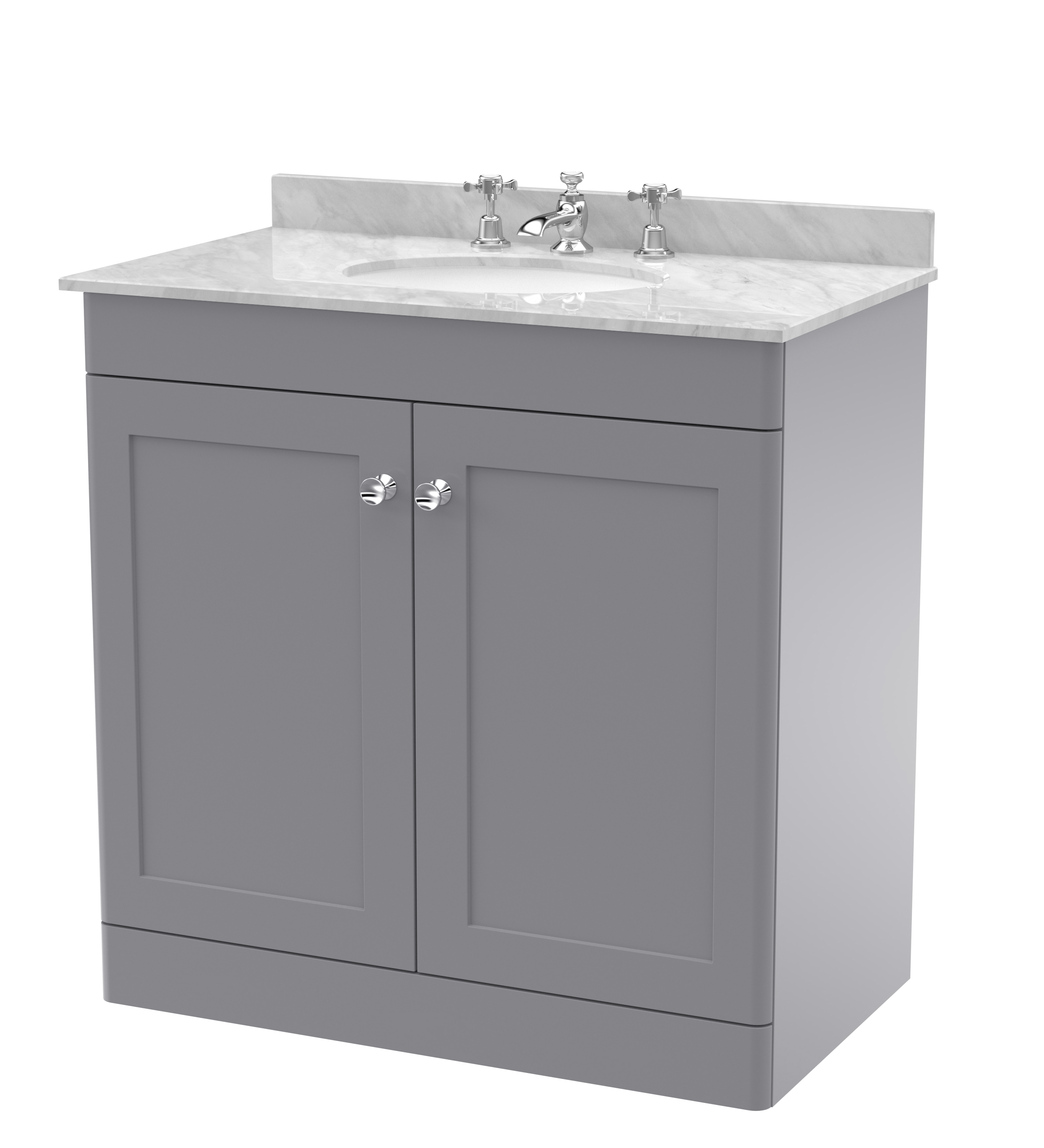 Nuie Classique Satin Grey 800mm Floor Standing 2 Door Vanity Unit and Marble Top 3TH CLC226GR3