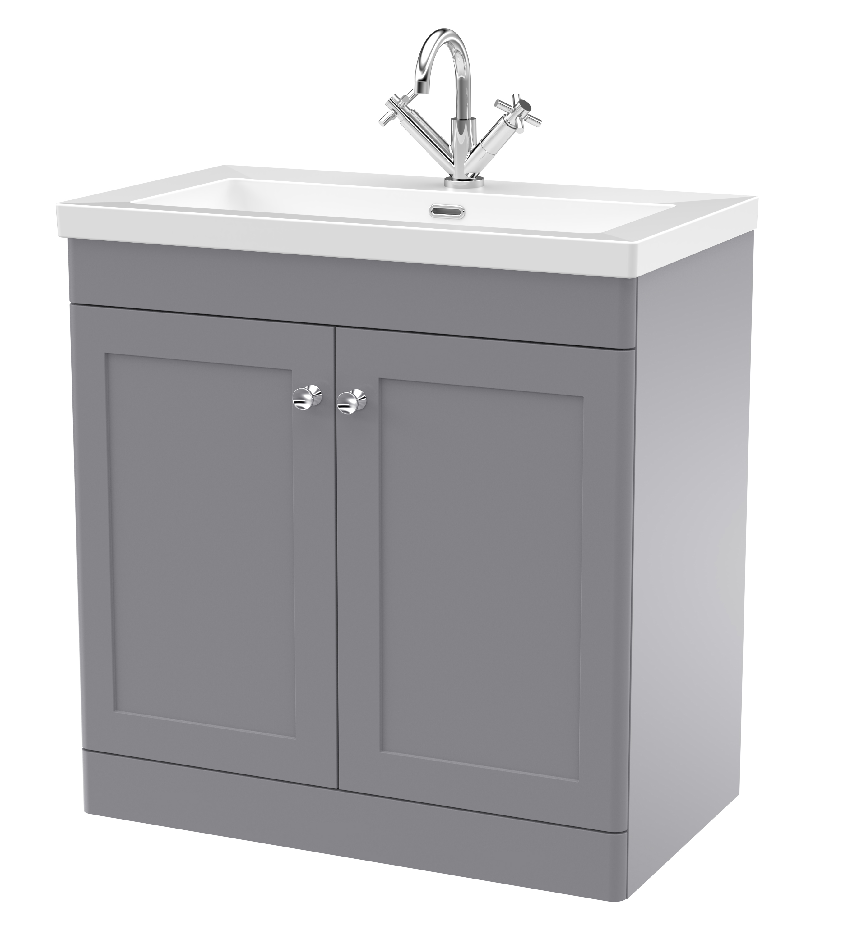 Nuie Classique Satin Grey 800mm Floor Standing 2 Door Vanity Unit with Basin 1 Tap Hole CLC226L