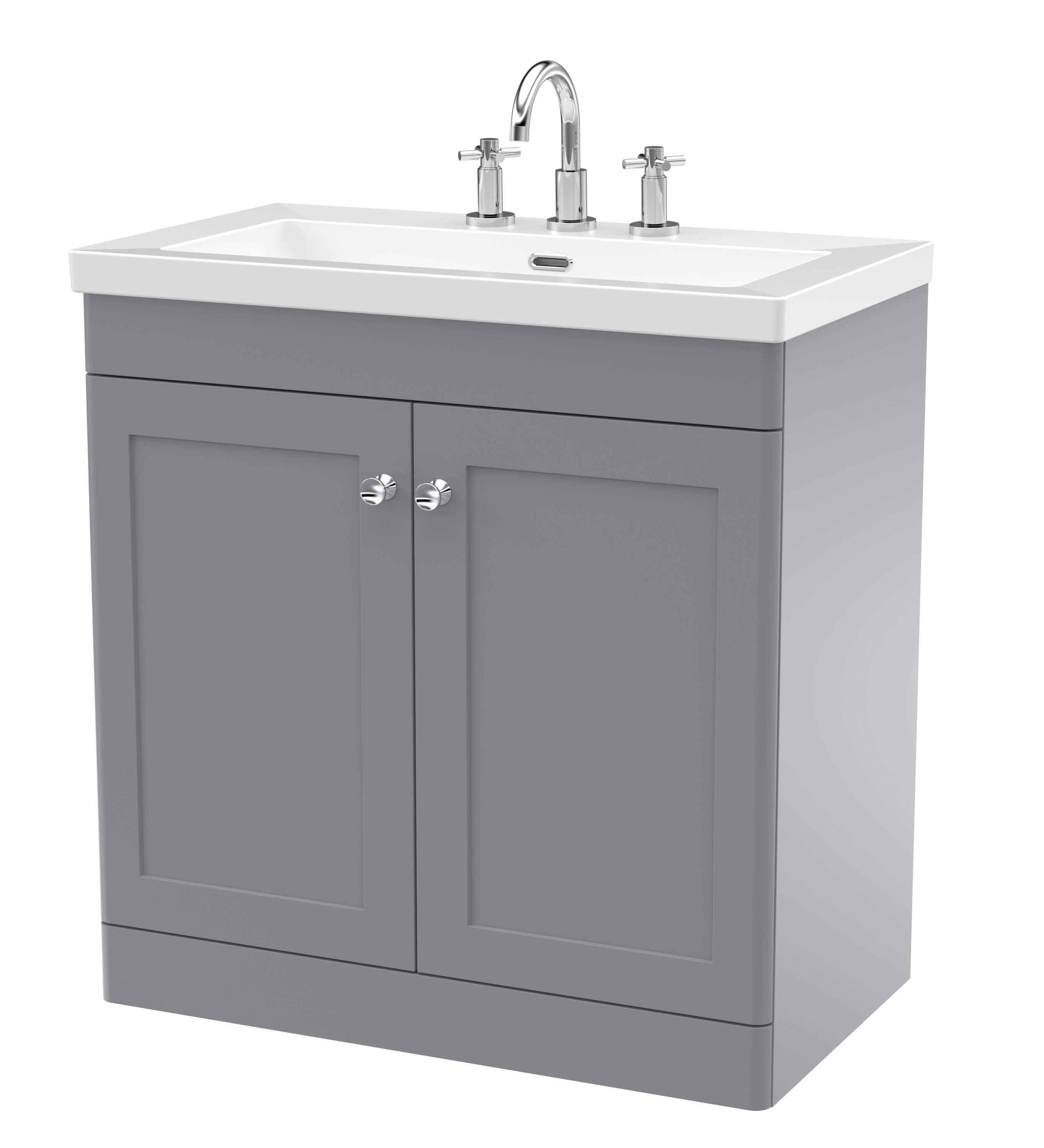 Nuie Classique Satin Grey 800mm Floor Standing 2 Door Vanity Unit with Basin 3 Tap Hole CLC226M
