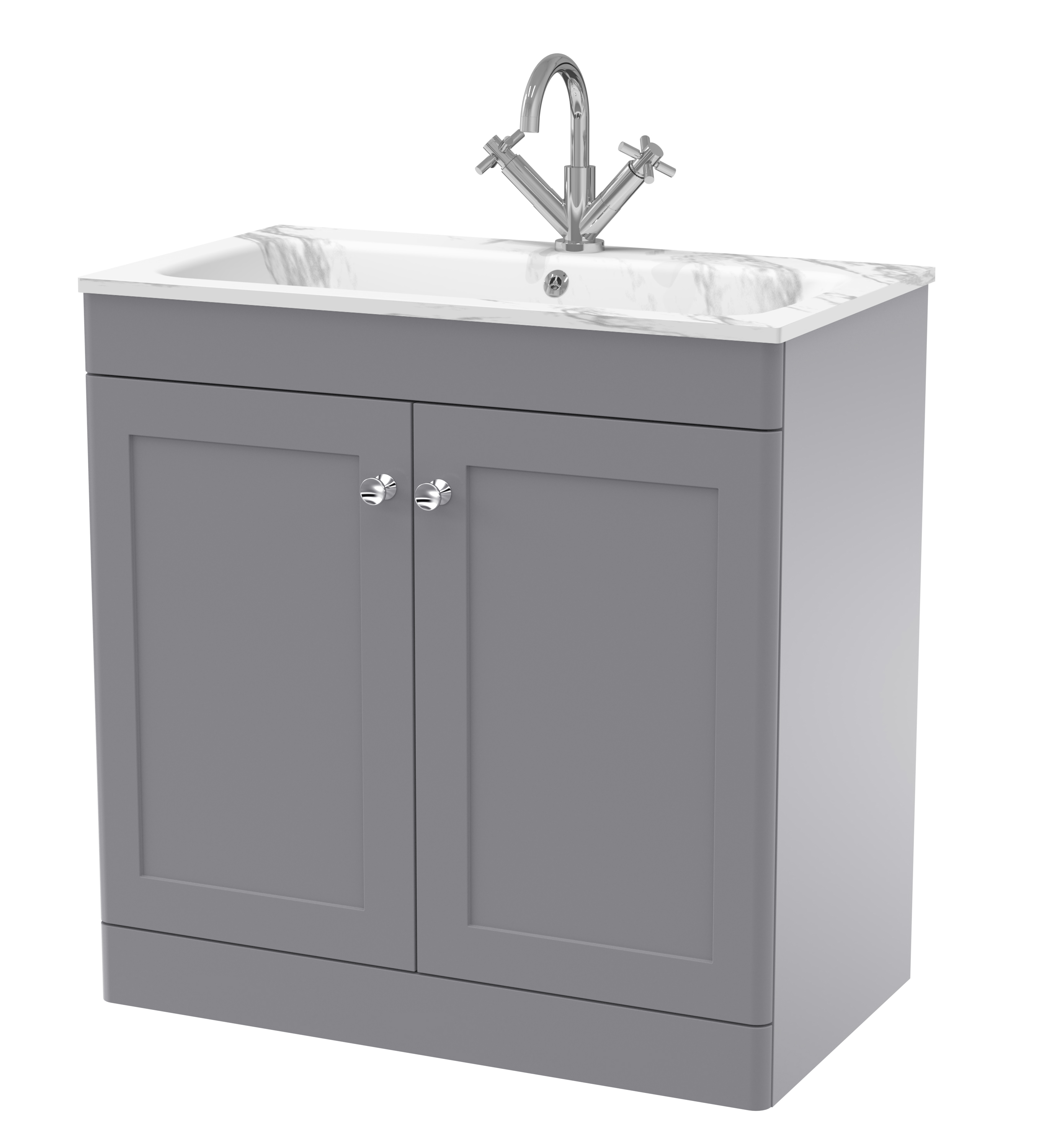 Nuie Classique Satin Grey 800mm Floor Standing 2 Door Unit and Stone Basin 1TH CLC226Q