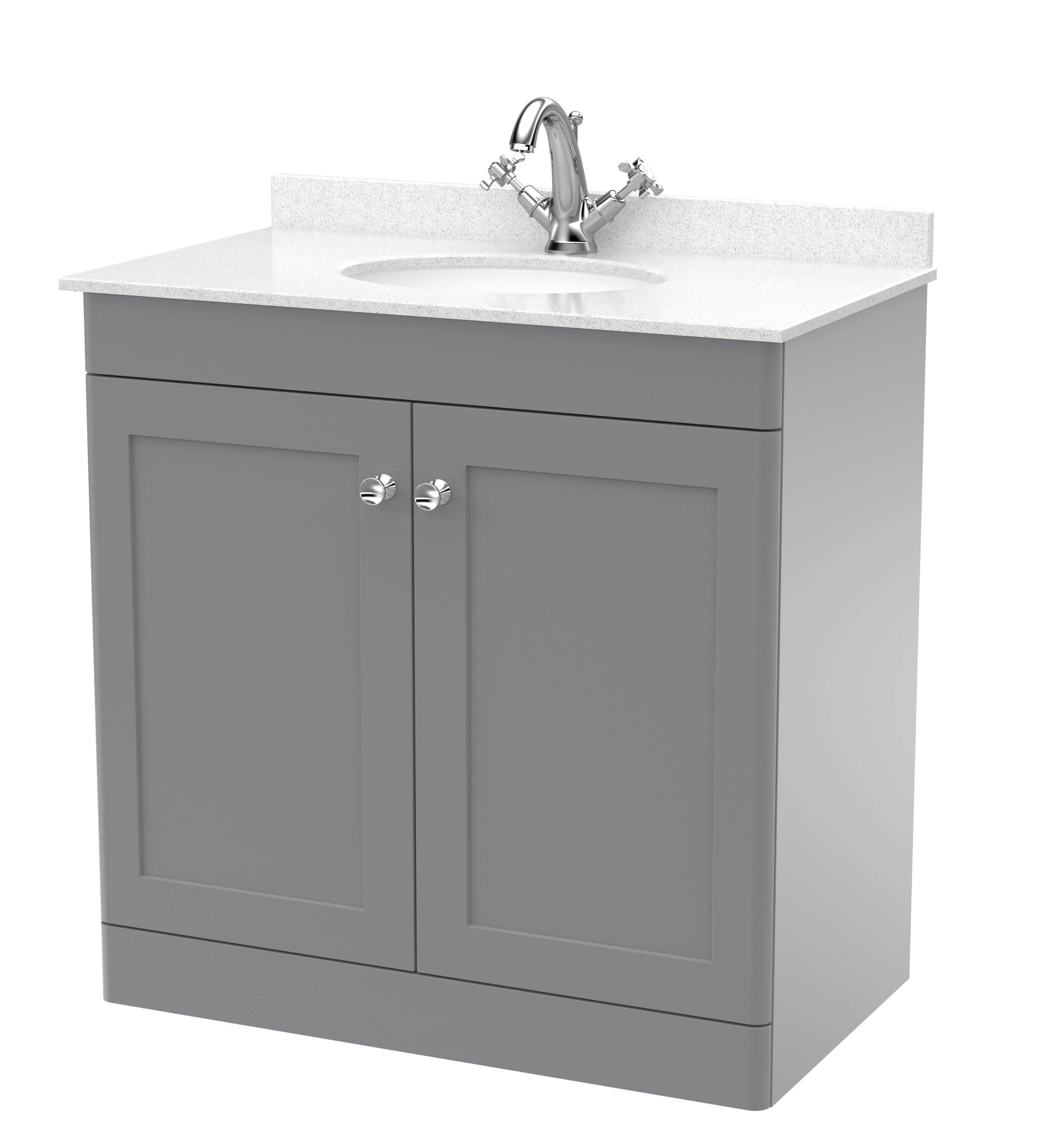 Nuie Classique Satin Grey 800mm Floor Standing 2 Door Vanity Unit and Marble Top 1TH CLC226WR1