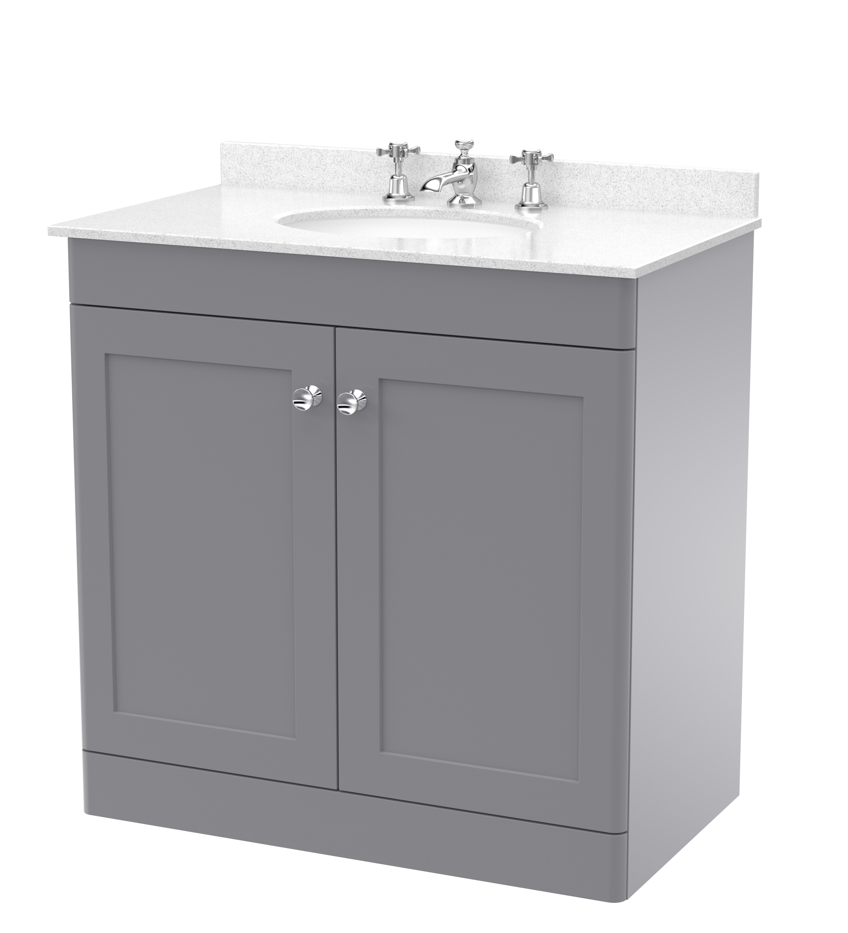 Nuie Classique Satin Grey 800mm Floor Standing 2 Door Vanity Unit and Marble Top 3TH CLC226WR3