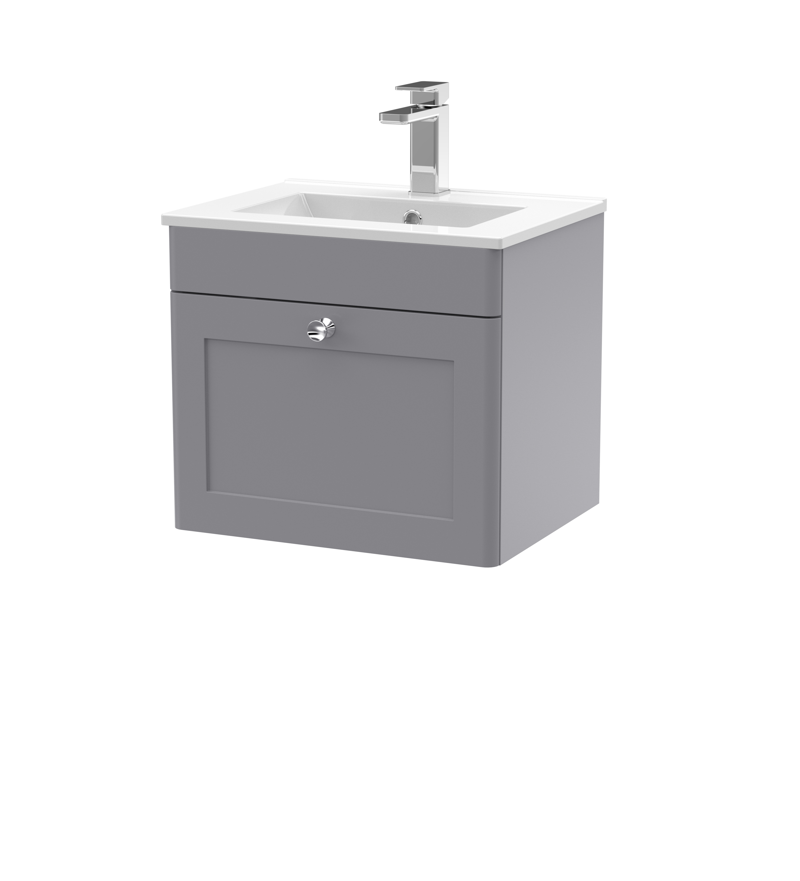 Nuie Classique Satin Grey 500mm Wall Hung 1 Drawer Vanity Unit and Minimalist Basin CLC291C