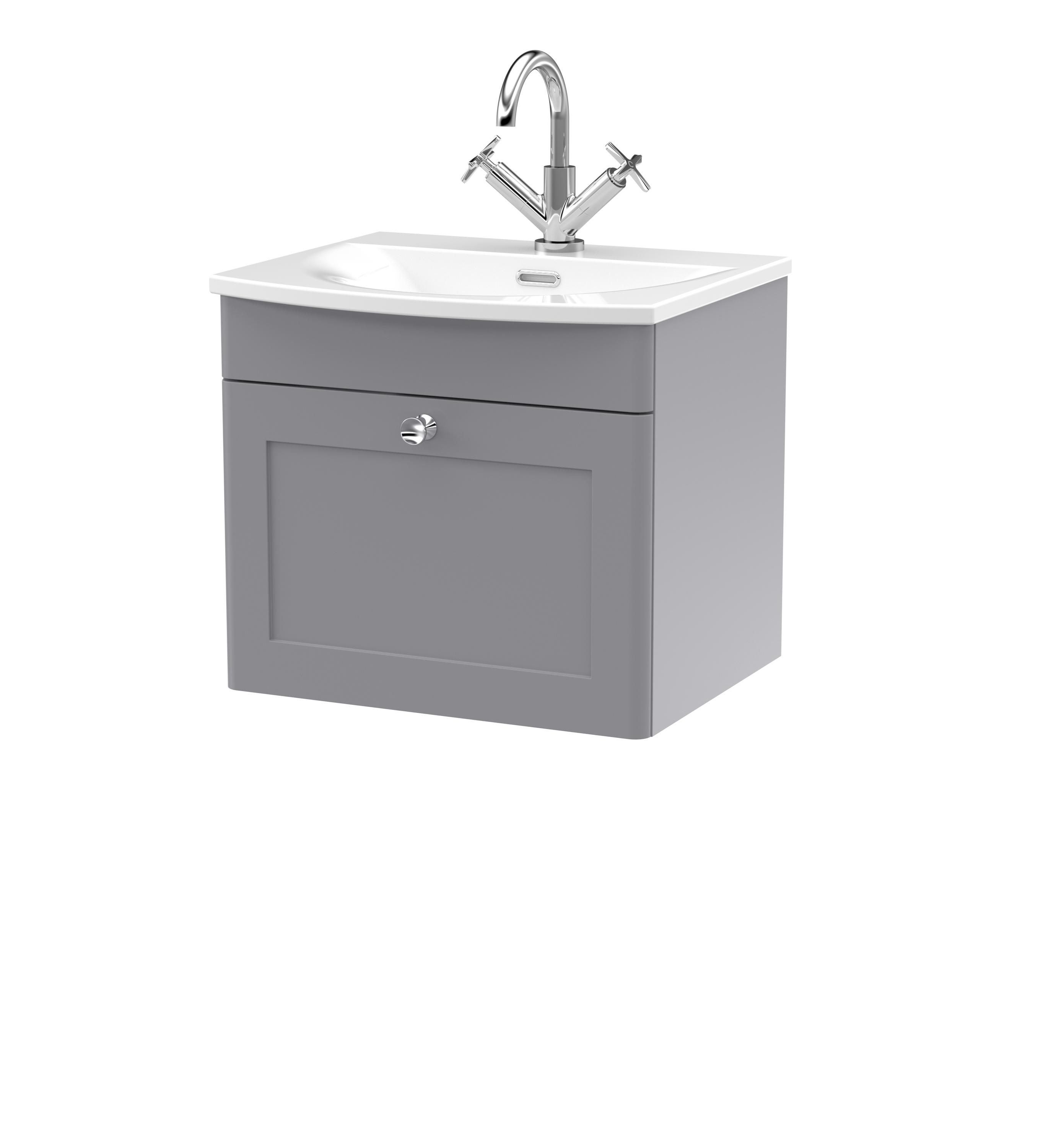 Nuie Classique Satin Grey 500mm Wall Hung 1 Drawer Unit and Curved Basin CLC291J