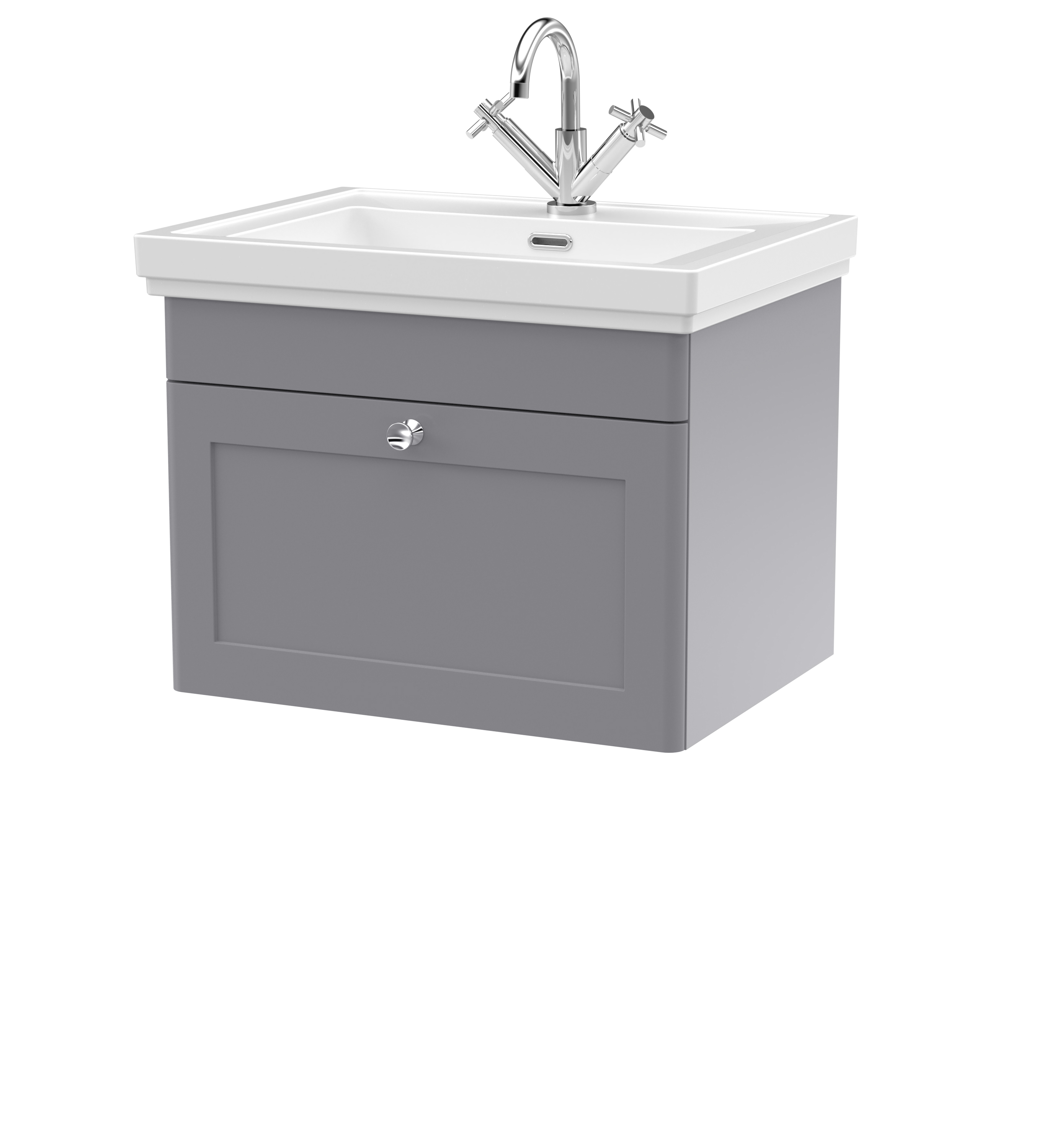 Nuie Classique Satin Grey 600mm Wall Hung 1 Drawer Vanity Unit and Basin 1TH CLC294A