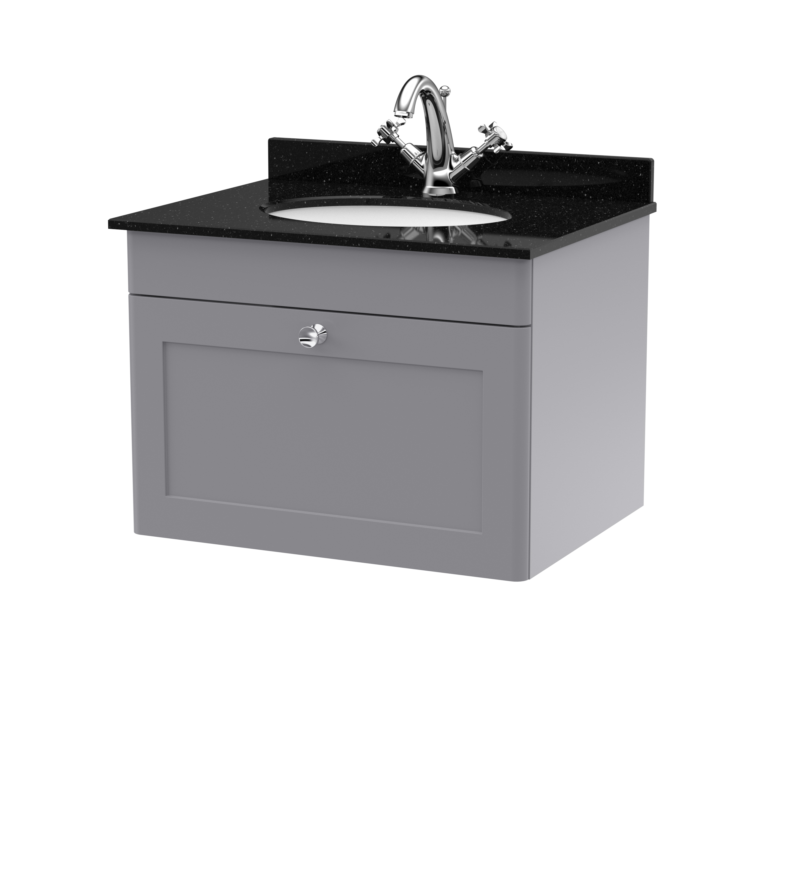 Nuie Classique Satin Grey 600mm Wall Hung 1 Drawer Vanity Unit and Marble Top 1TH CLC294BR1