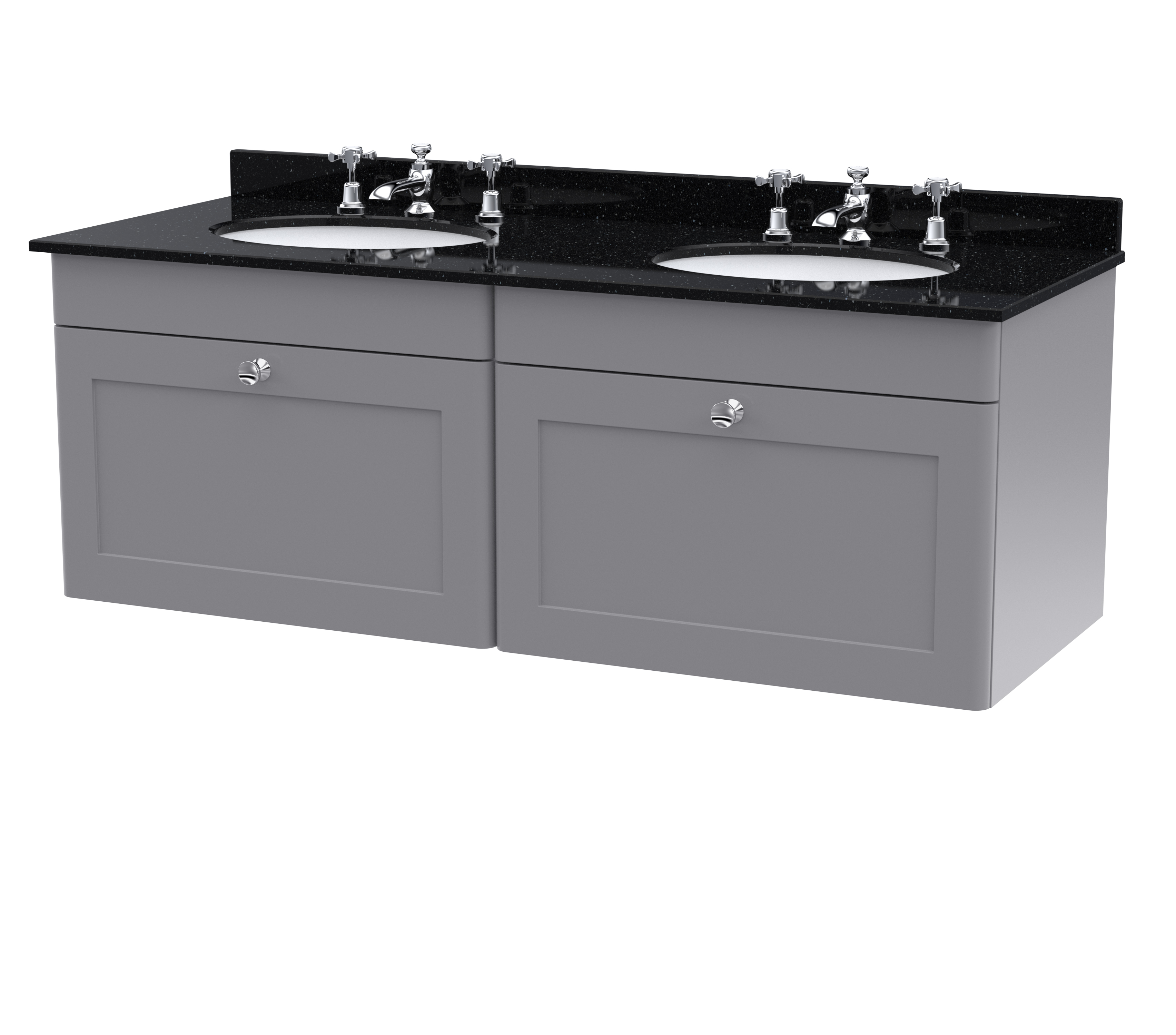 Nuie Classique Satin Grey 1200mm Wall Hung 2 Drawer Vanity Unit and Marble Top CLC294BR6