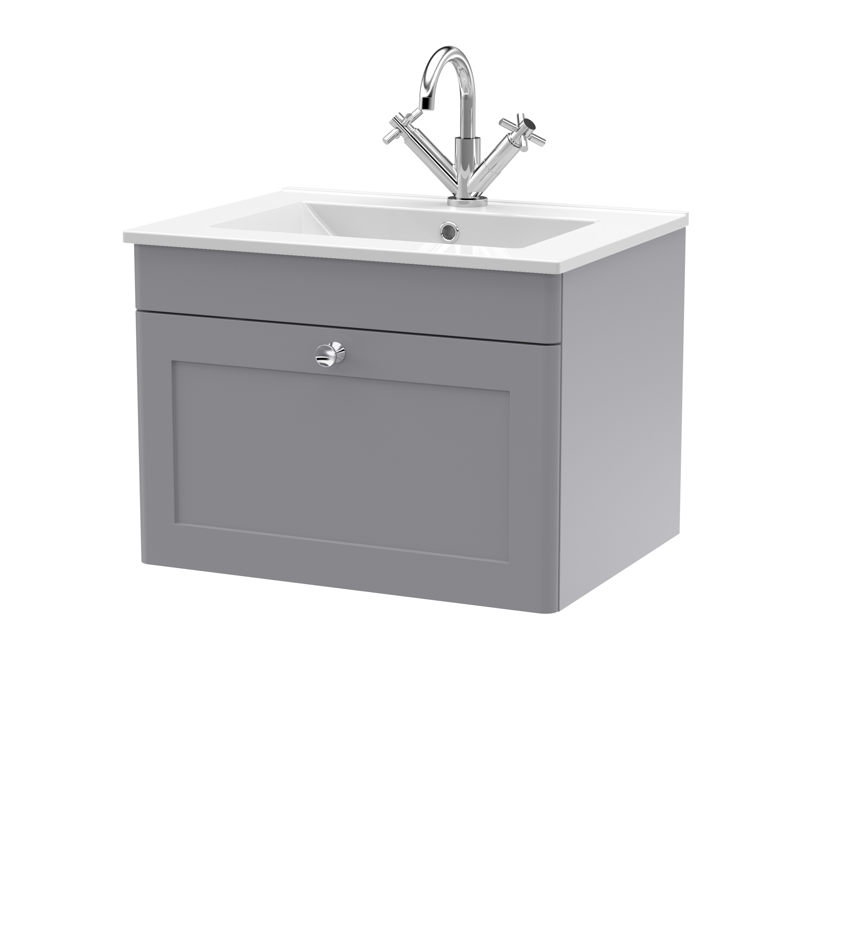 Nuie Classique Satin Grey 600mm Wall Hung 1 Drawer Vanity Unit with Basin 1 Tap Hole CLC294C