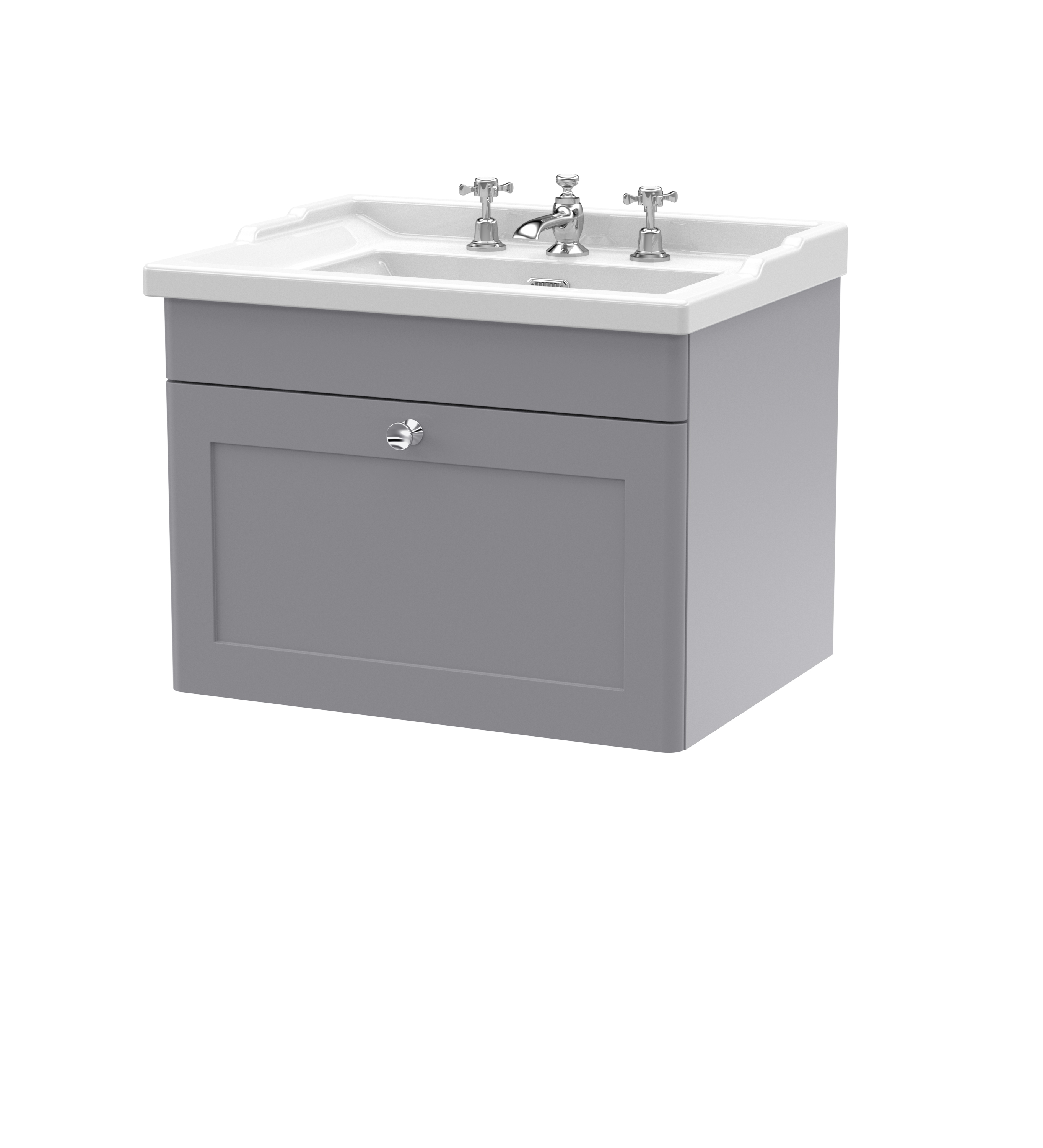 Nuie Classique Satin Grey 600mm Wall Hung 1 Drawer Vanity Unit and Basin 3TH CLC294G