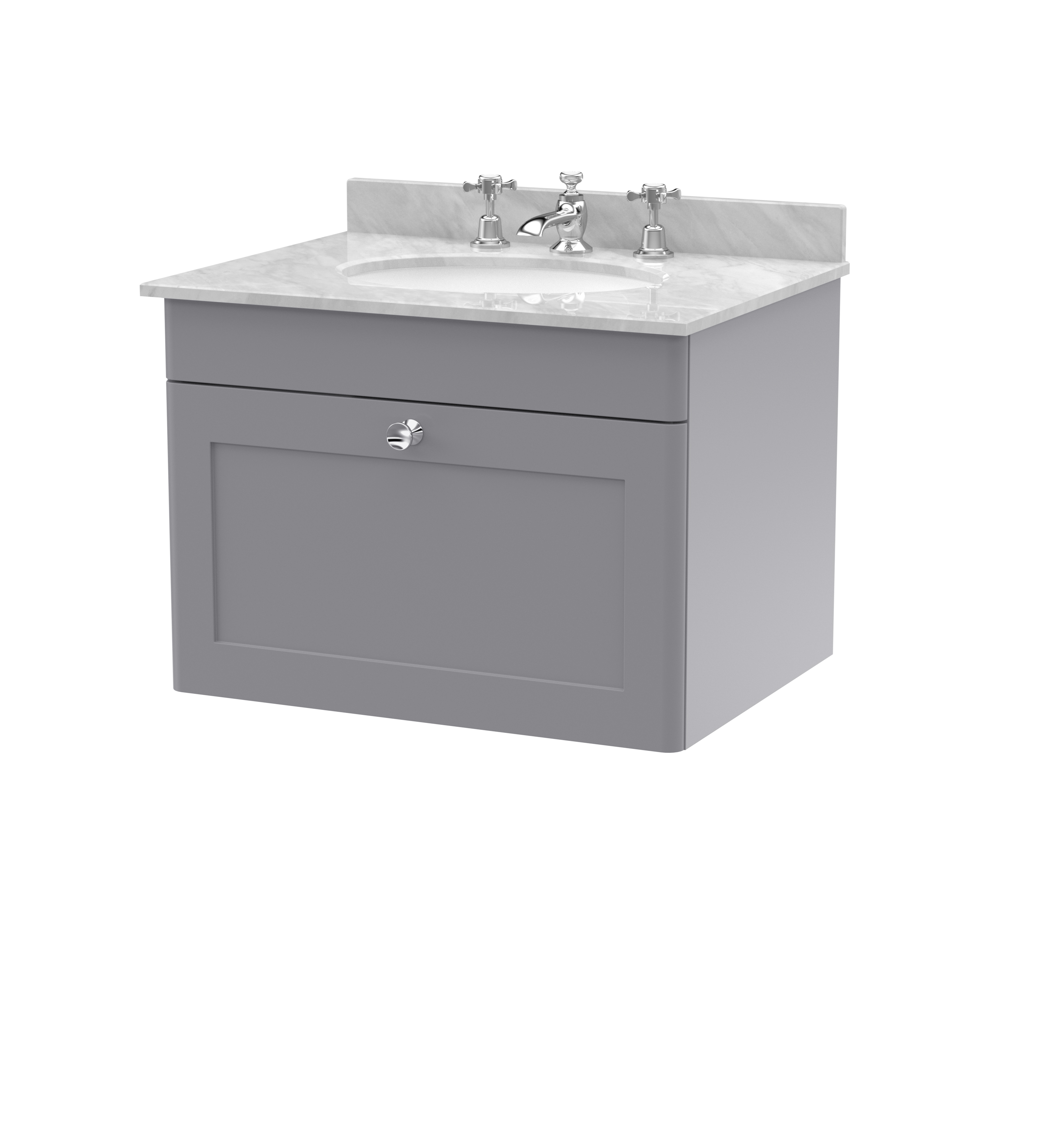 Nuie Classique Satin Grey 600mm Wall Hung 1 Drawer Vanity Unit and Marble Top 3TH CLC294GR3